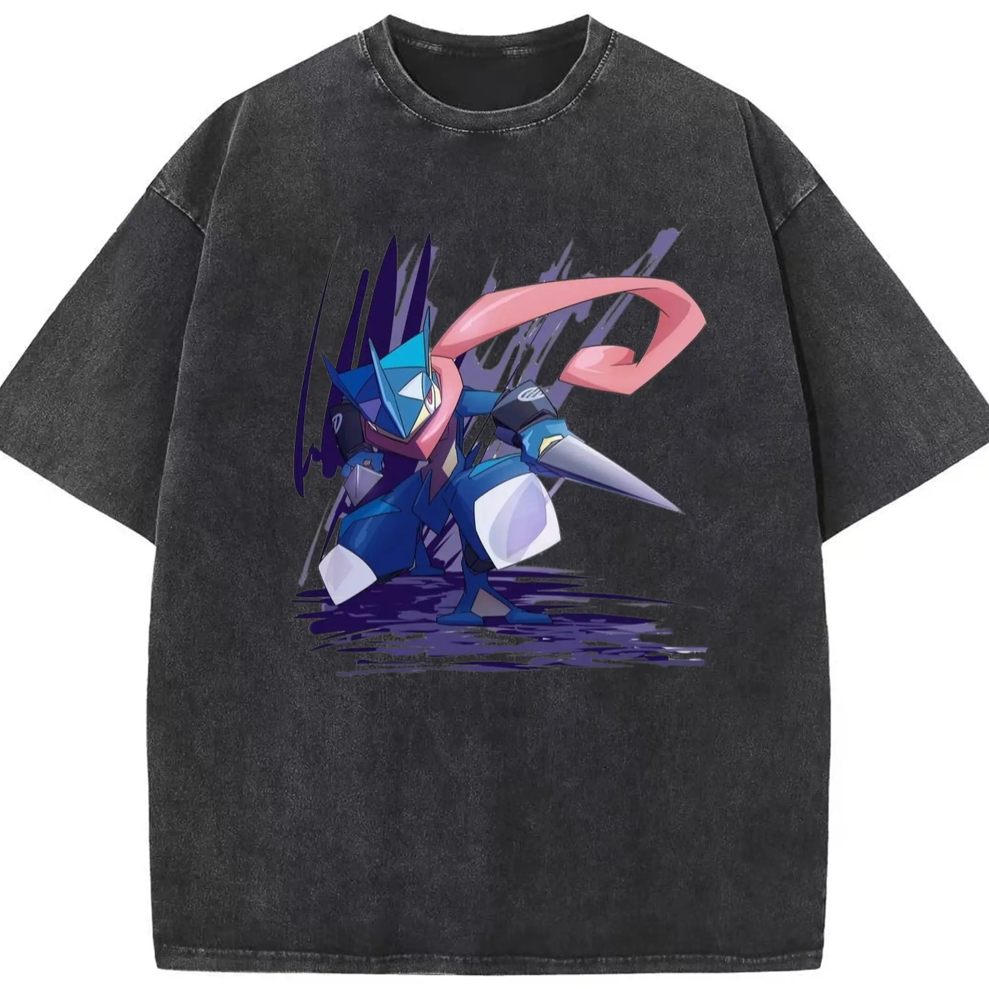 Pokemon greninja tee - Washed Vintage Look 230g Cotton Oversized T-Shirt With Front Heat Transfer Print – Soft, Lightweight, Stylish Fit – Comfortable Casual Wear For Sports & Everyday Use