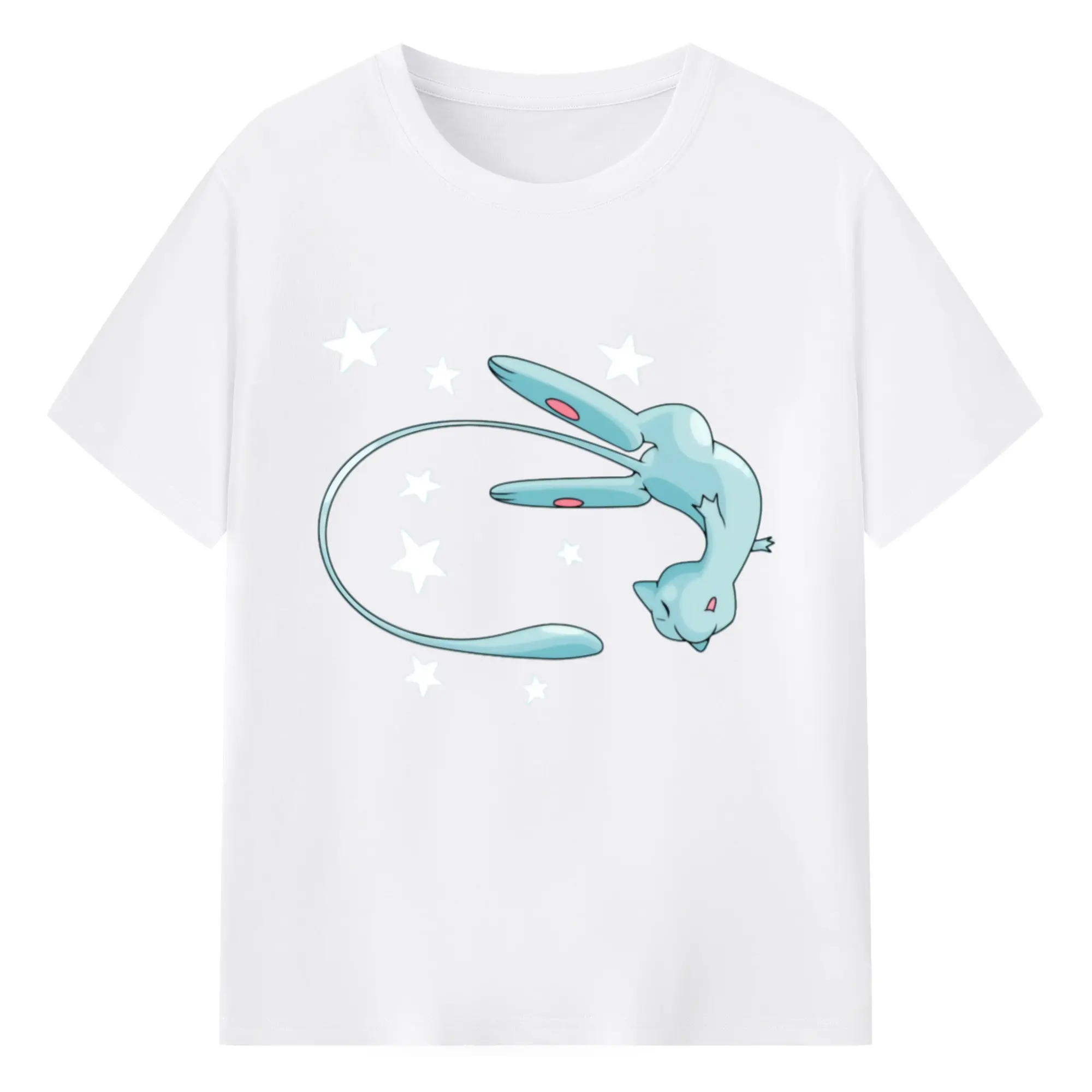 Pokemon blue mew shirt - 180g Cotton T-Shirt With Front Heat Transfer Print – Soft, Lightweight, Fitted Design – Comfortable Casual Wear For Sports & Everyday Use