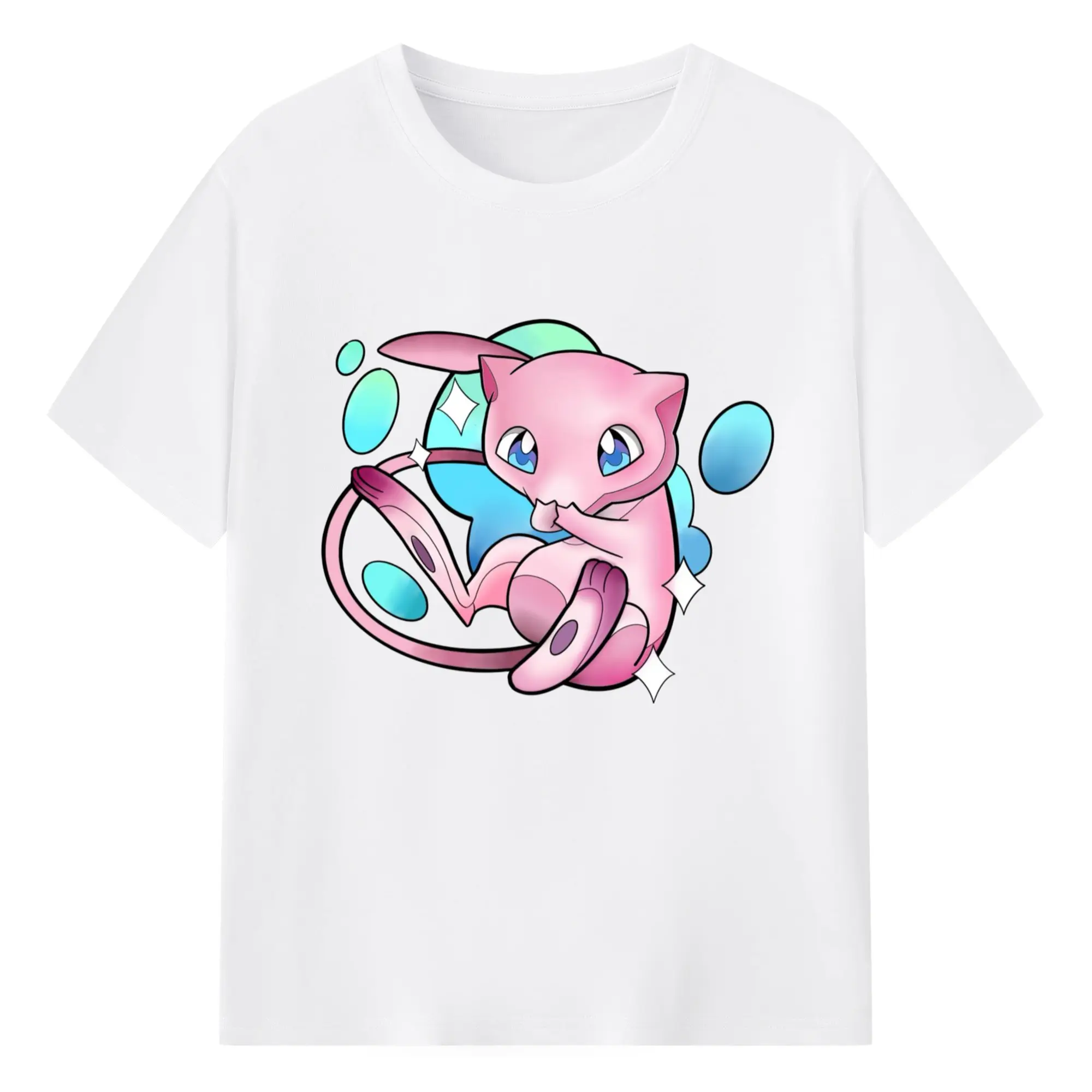 Pokemon Mew art T-Shirt - 180g Cotton T-Shirt With Front Heat Transfer Print – Soft, Lightweight, Fitted Design – Comfortable Casual Wear For Sports & Everyday Use