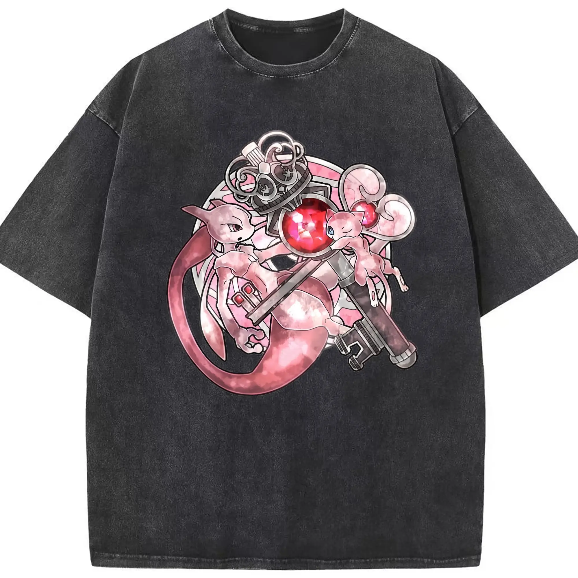 Men&#039;s mew Graphic T-Shirt - Washed Vintage Look 230g Cotton Oversized T-Shirt With Front Heat Transfer Print – Soft, Lightweight, Stylish Fit – Comfortable Casual Wear For Sports & Everyday Use