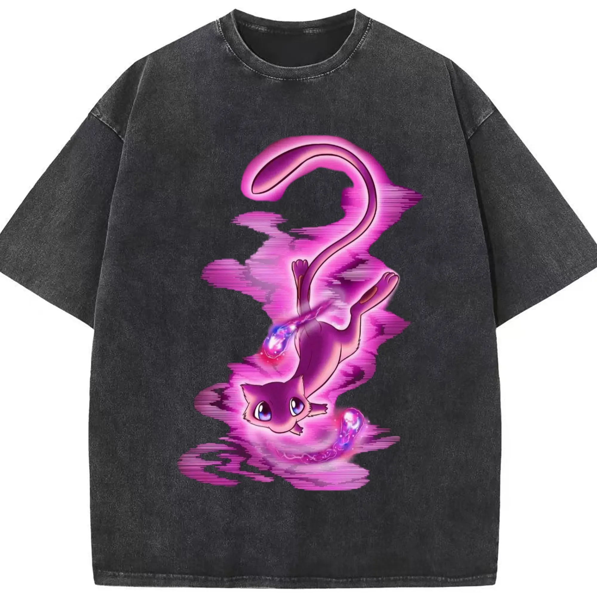 Mew  Vintage Tee - Washed Vintage Look 230g Cotton Oversized T-Shirt With Front Heat Transfer Print – Soft, Lightweight, Stylish Fit – Comfortable Casual Wear For Sports & Everyday Use