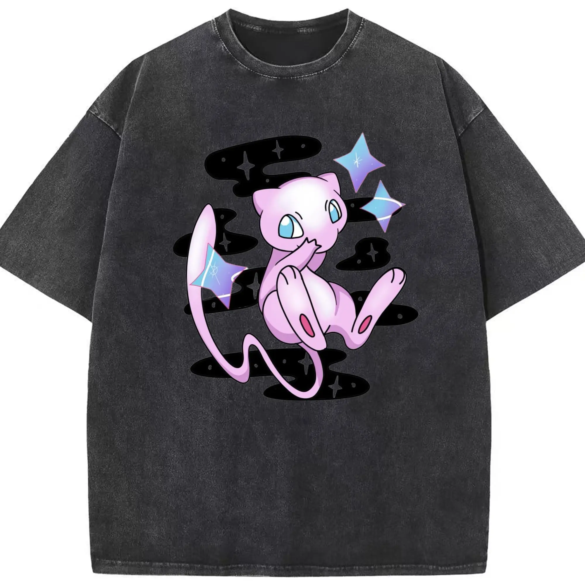 Mew womens t-shirt​ - Washed Vintage Look 230g Cotton Oversized T-Shirt With Front Heat Transfer Print – Soft, Lightweight, Stylish Fit – Comfortable Casual Wear For Sports & Everyday Use