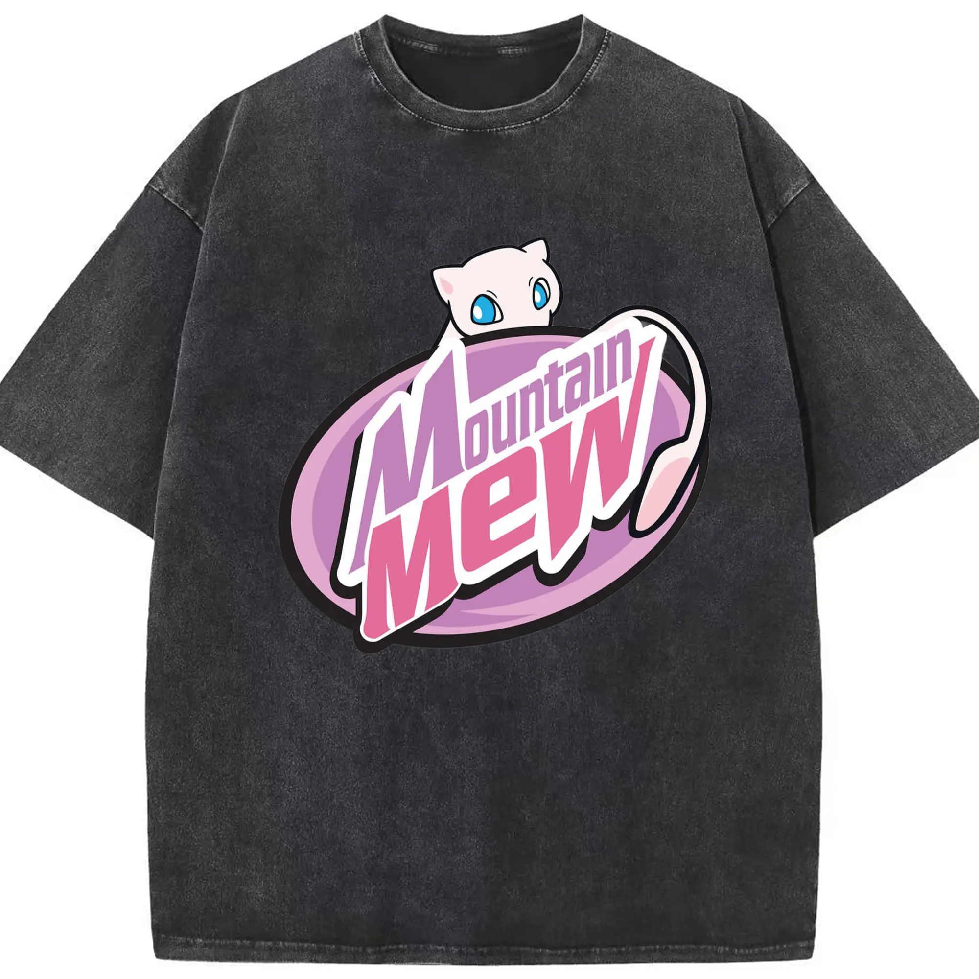 Pokemon mew icon shirt​ - Washed Vintage Look 230g Cotton Oversized T-Shirt With Front Heat Transfer Print – Soft, Lightweight, Stylish Fit – Comfortable Casual Wear For Sports & Everyday Use