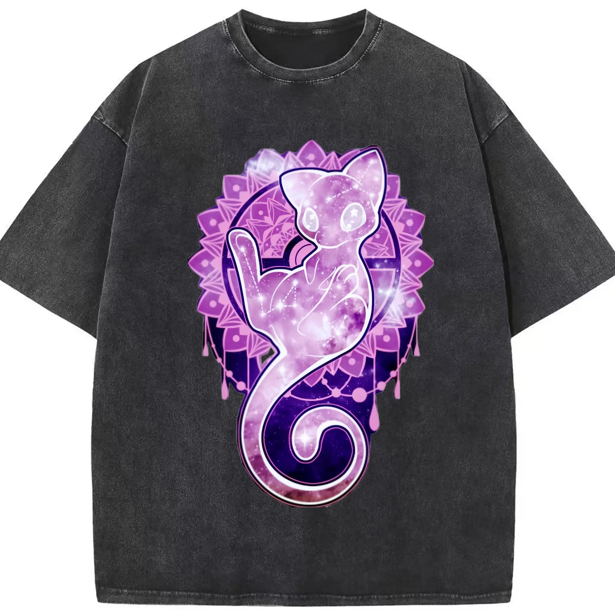 Pokemon mew logo shirt​ - Washed Vintage Look 230g Cotton Oversized T-Shirt With Front Heat Transfer Print – Soft, Lightweight, Stylish Fit – Comfortable Casual Wear For Sports & Everyday Use