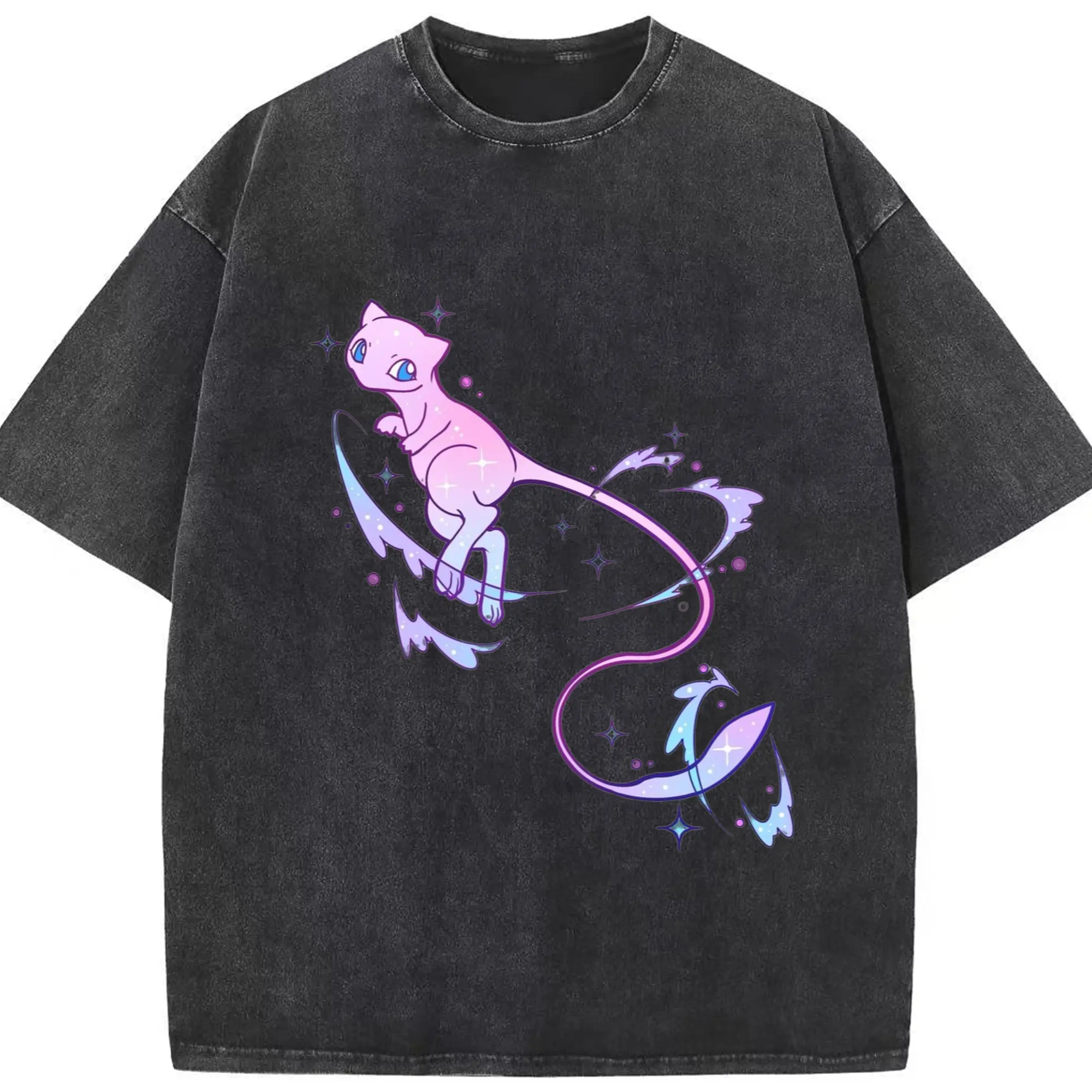 Pokemon mew t-shirt​ - Washed Vintage Look 230g Cotton Oversized T-Shirt With Front Heat Transfer Print – Soft, Lightweight, Stylish Fit – Comfortable Casual Wear For Sports & Everyday Use