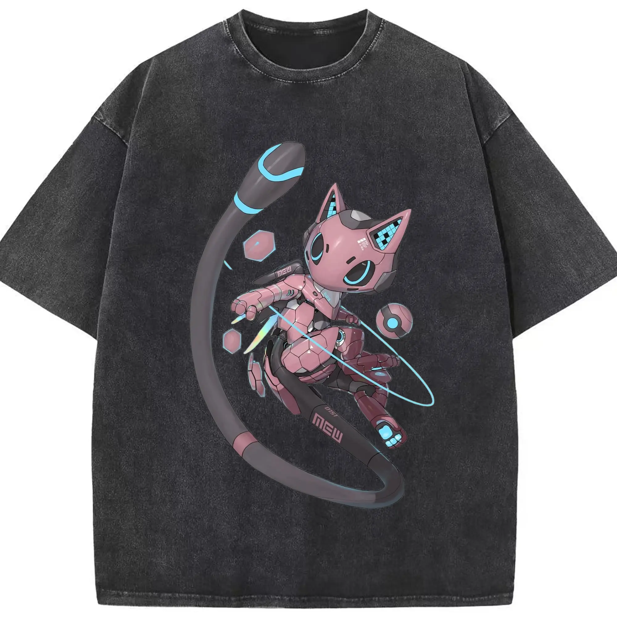 Pokemon Mew Vintage art T-Shirt - Washed Vintage Look 230g Cotton Oversized T-Shirt With Front Heat Transfer Print – Soft, Lightweight, Stylish Fit – Comfortable Casual Wear For Sports & Everyday Use