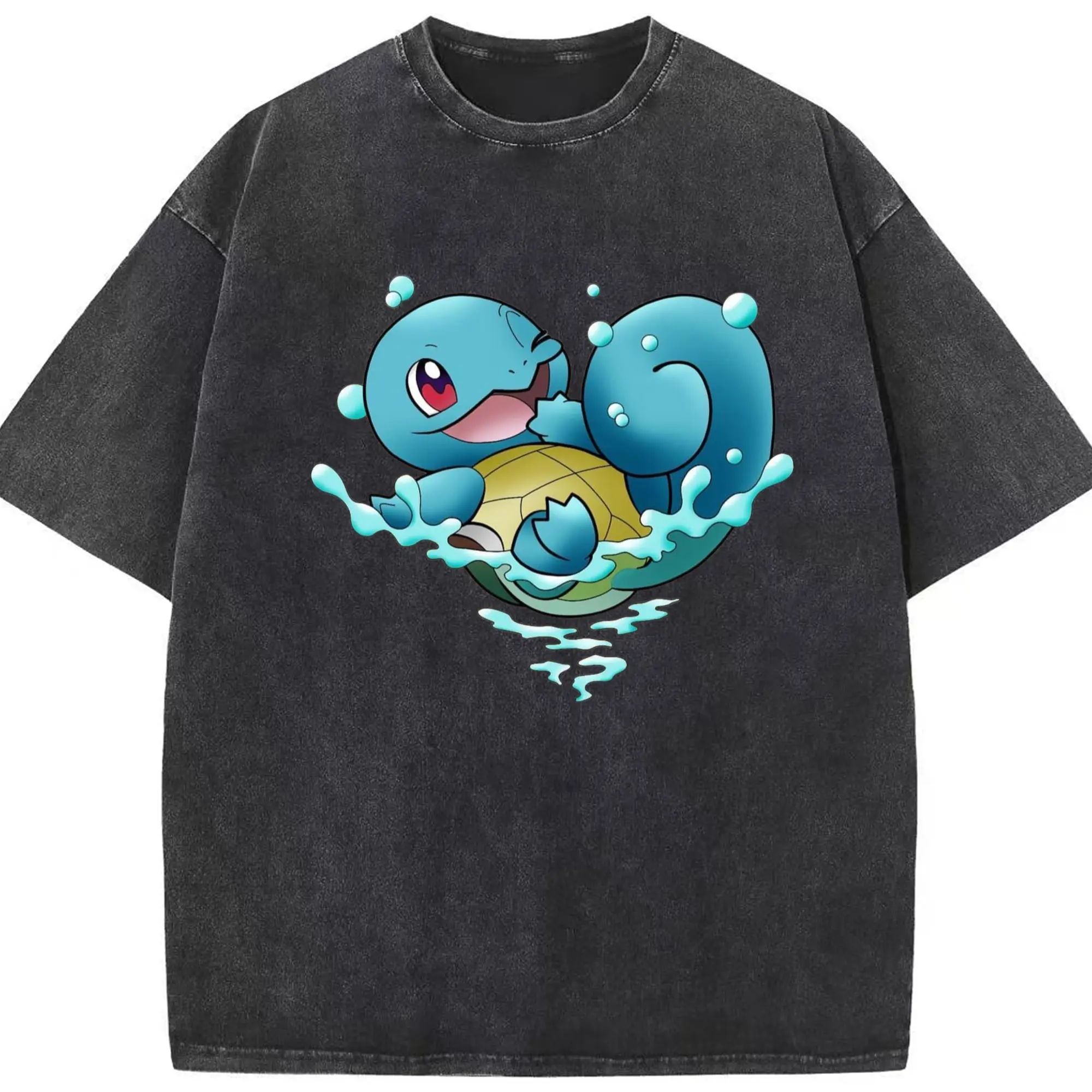 Men's Squirtle T-Shirt - Washed Vintage Look 230g Cotton Oversized T-Shirt With Front Heat Transfer Print – Soft, Lightweight, Stylish Fit – Comfortable Casual Wear For Sports & Everyday Use