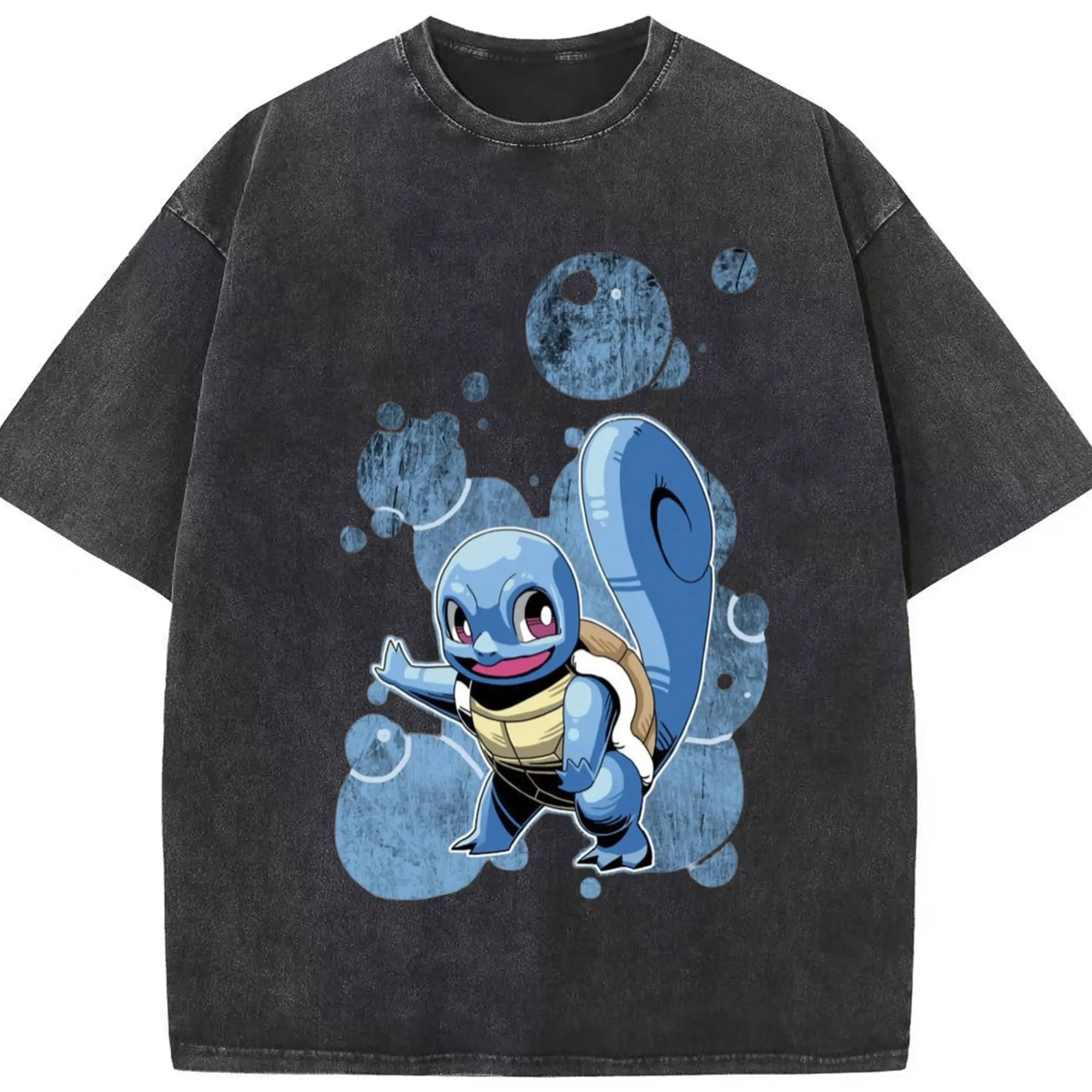 Pokemon squirtle graphic tee - Washed Vintage Look 230g Cotton Oversized T-Shirt With Front Heat Transfer Print – Soft, Lightweight, Stylish Fit – Comfortable Casual Wear For Sports & Everyday Use