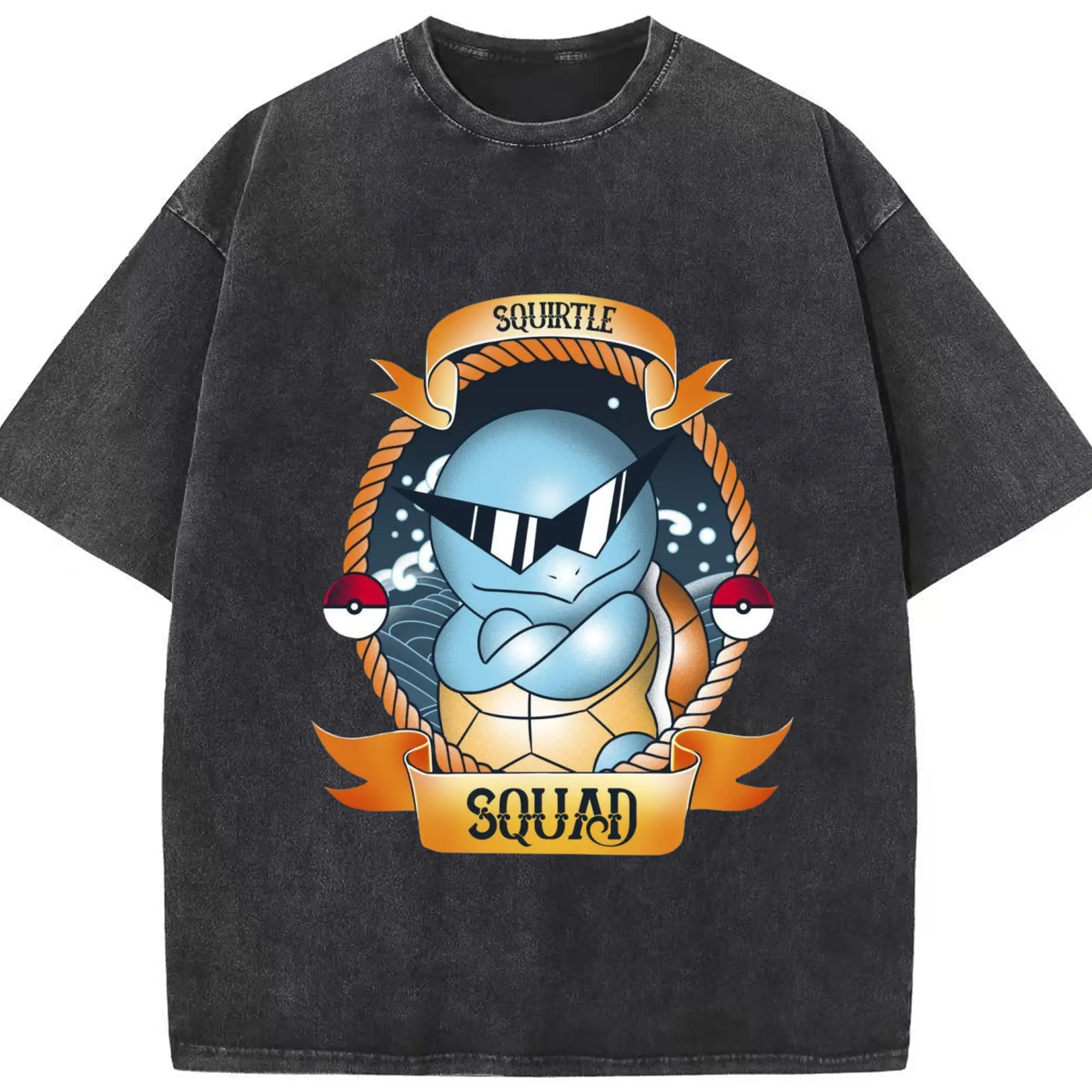 Pokemon squirtle icon t shirt​ - Washed Vintage Look 230g Cotton Oversized T-Shirt With Front Heat Transfer Print – Soft, Lightweight, Stylish Fit – Comfortable Casual Wear For Sports & Everyday Use