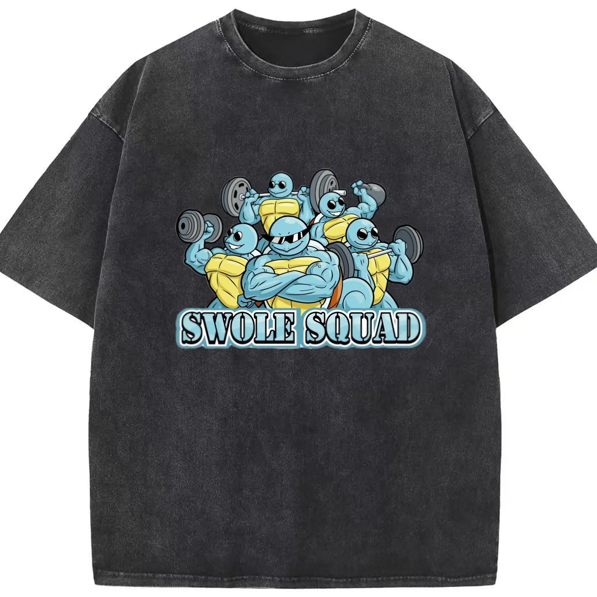 Pokemon squirtle squad art shirt​ - Washed Vintage Look 230g Cotton Oversized T-Shirt With Front Heat Transfer Print – Soft, Lightweight, Stylish Fit – Comfortable Casual Wear For Sports & Everyday Use