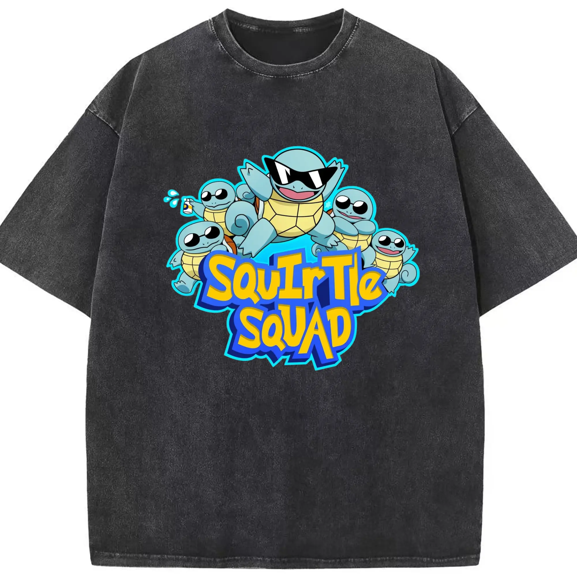 Pokemon squirtle squad shirt​ - Washed Vintage Look 230g Cotton Oversized T-Shirt With Front Heat Transfer Print – Soft, Lightweight, Stylish Fit – Comfortable Casual Wear For Sports & Everyday Use