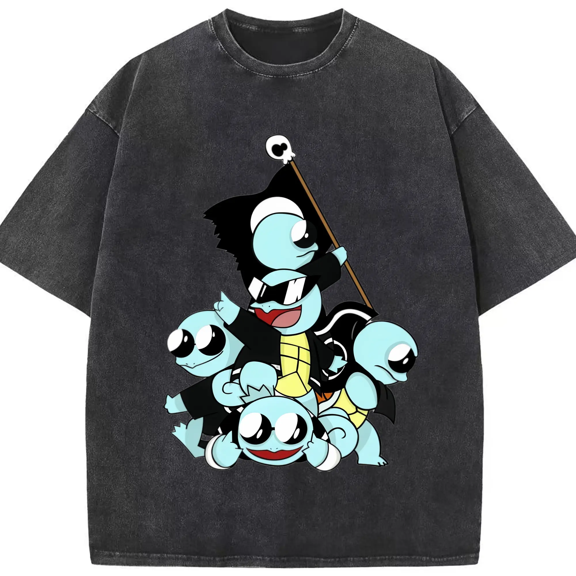 Pokemon squirtle squad t-shirt​ - Washed Vintage Look 230g Cotton Oversized T-Shirt With Front Heat Transfer Print – Soft, Lightweight, Stylish Fit – Comfortable Casual Wear For Sports & Everyday Use