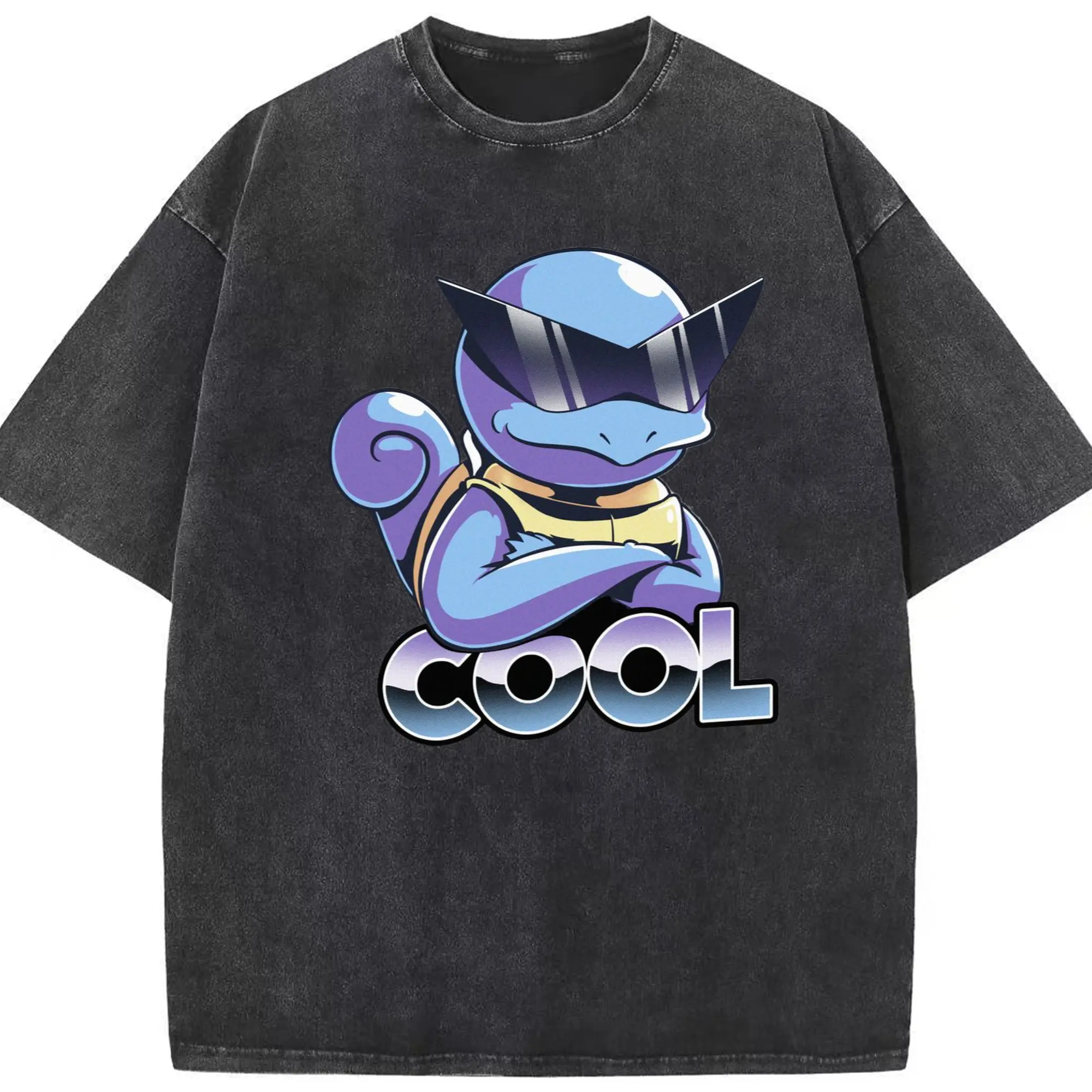 Pokemon squirtle t shirt​ - Washed Vintage Look 230g Cotton Oversized T-Shirt With Front Heat Transfer Print – Soft, Lightweight, Stylish Fit – Comfortable Casual Wear For Sports & Everyday Use