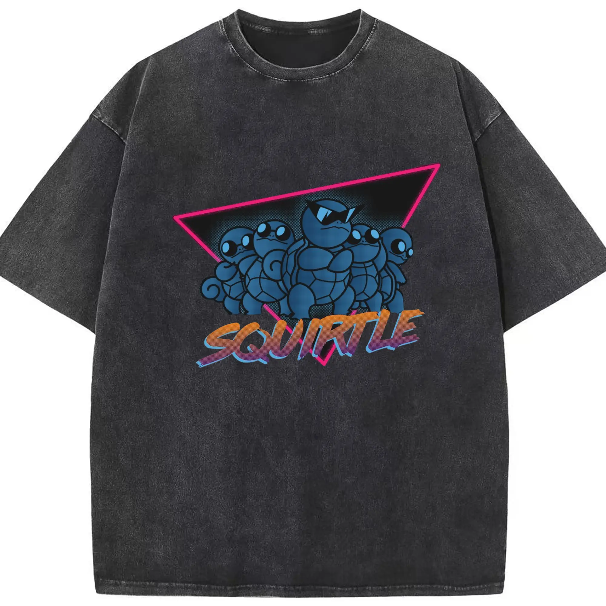 Squirtle squad icon shirt - Washed Vintage Look 230g Cotton Oversized T-Shirt With Front Heat Transfer Print – Soft, Lightweight, Stylish Fit – Comfortable Casual Wear For Sports & Everyday Use