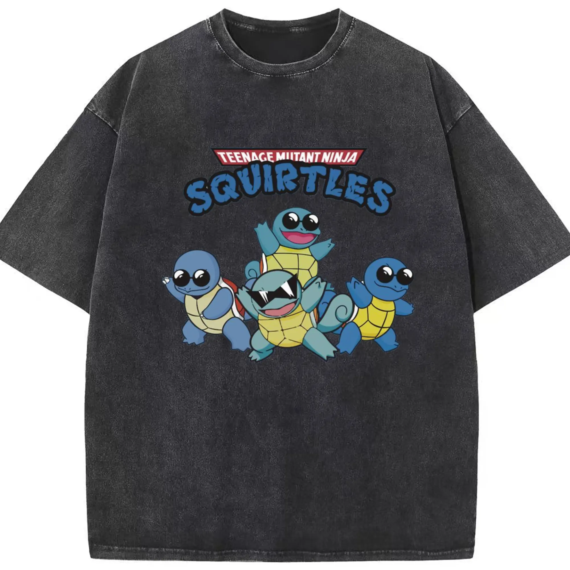 Squirtle squad shirt​ - Washed Vintage Look 230g Cotton Oversized T-Shirt With Front Heat Transfer Print – Soft, Lightweight, Stylish Fit – Comfortable Casual Wear For Sports & Everyday Use