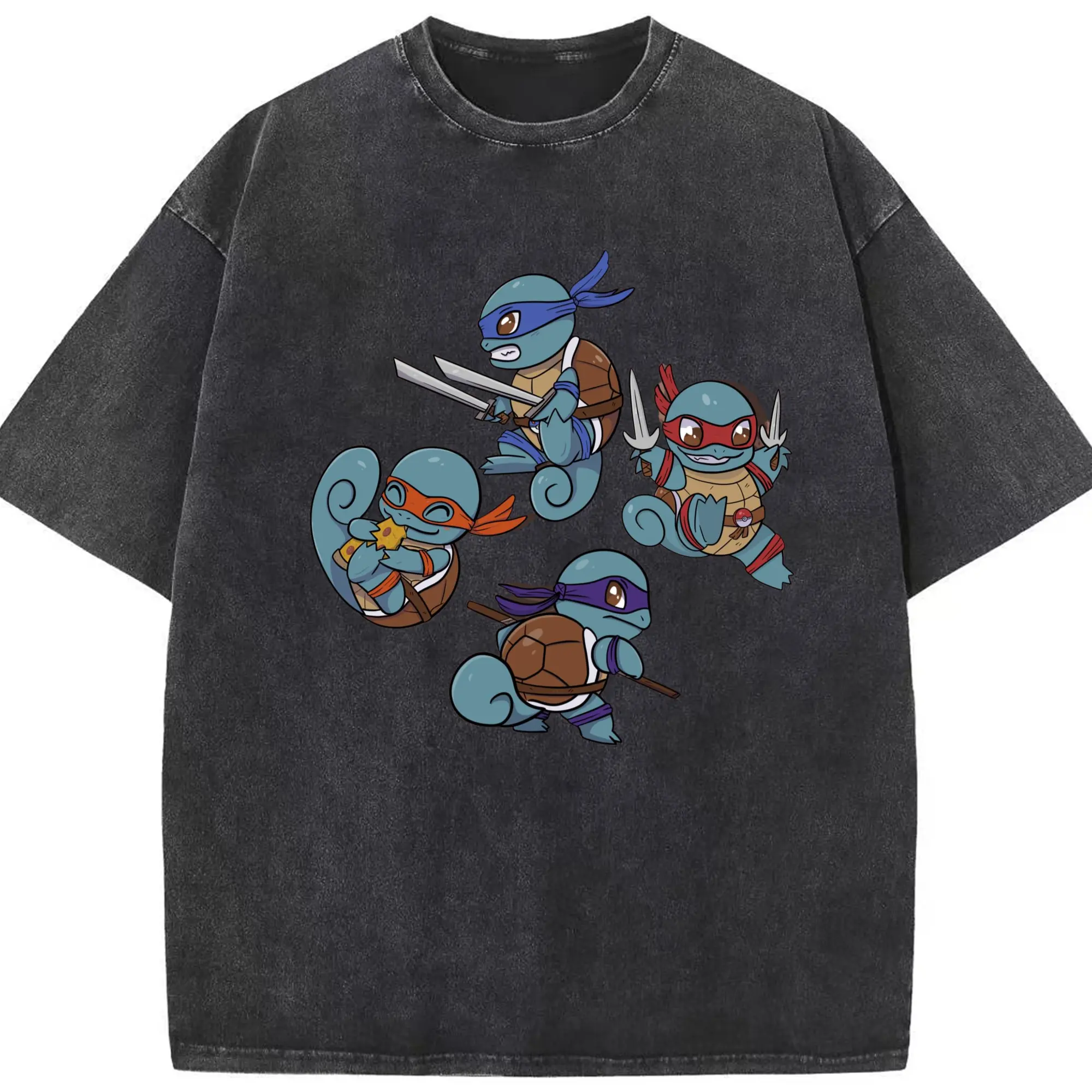 Squirtle squad t-shirt​ - Washed Vintage Look 230g Cotton Oversized T-Shirt With Front Heat Transfer Print – Soft, Lightweight, Stylish Fit – Comfortable Casual Wear For Sports & Everyday Use
