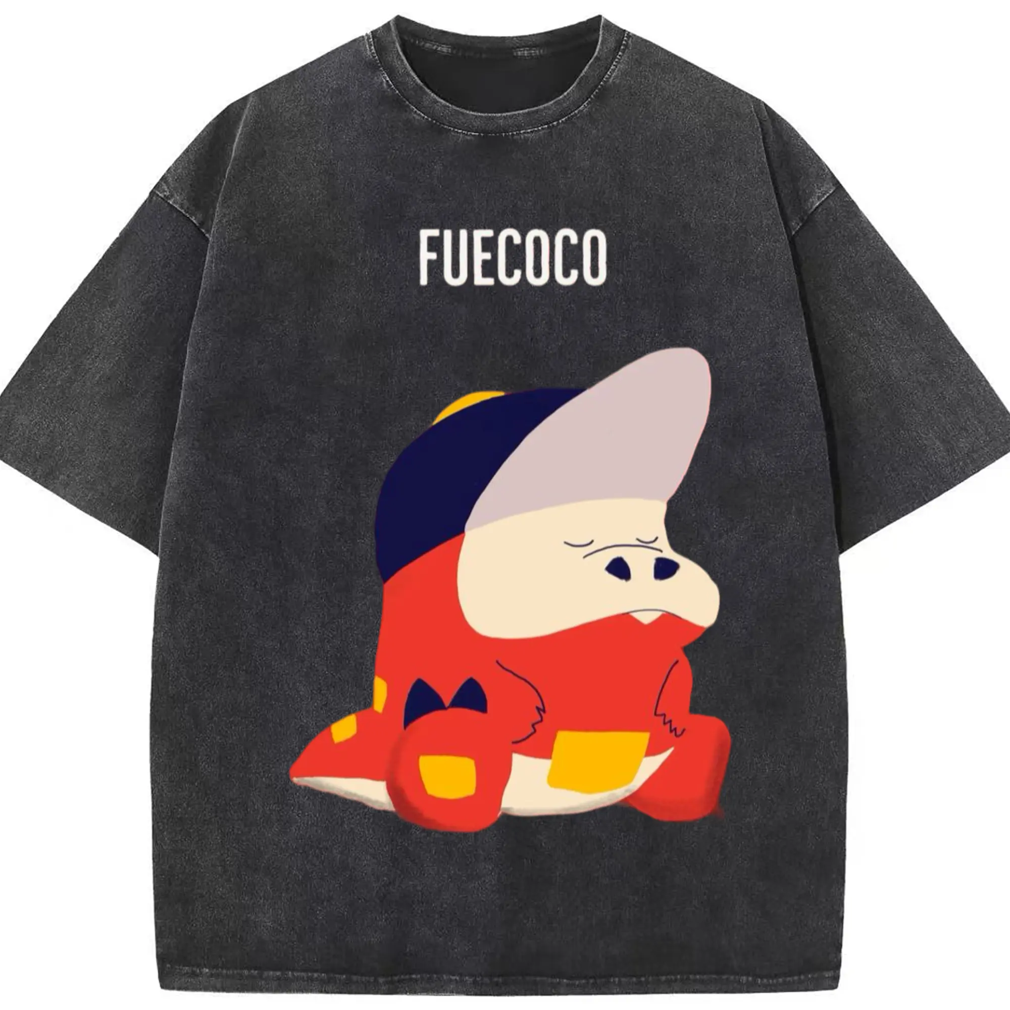 Fuecoco graphic tee - Washed Vintage Look 230g Cotton Oversized T-Shirt With Front Heat Transfer Print – Soft, Lightweight, Stylish Fit – Comfortable Casual Wear For Sports & Everyday Use