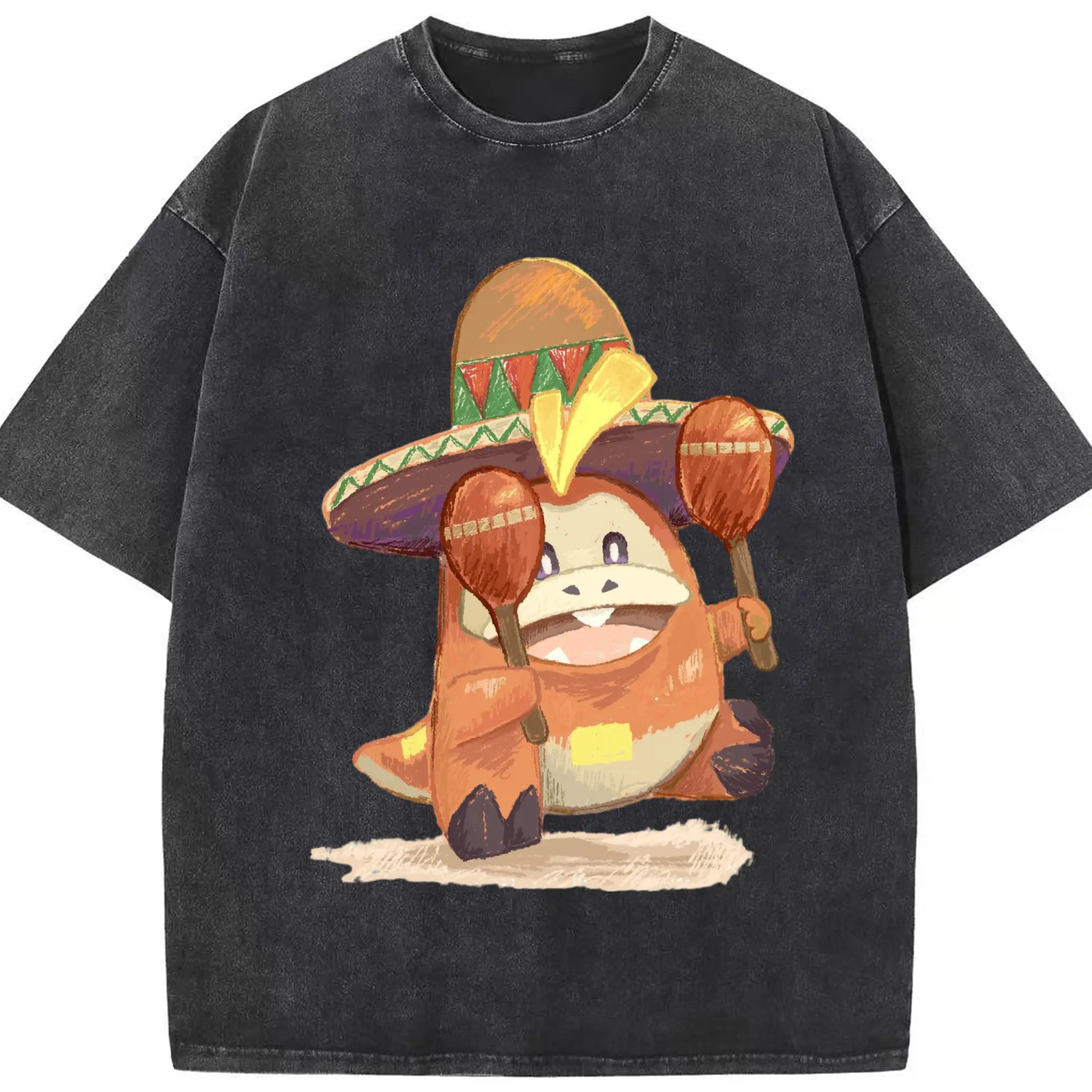 Fuecoco graphic t-shirt - Washed Vintage Look 230g Cotton Oversized T-Shirt With Front Heat Transfer Print – Soft, Lightweight, Stylish Fit – Comfortable Casual Wear For Sports & Everyday Use