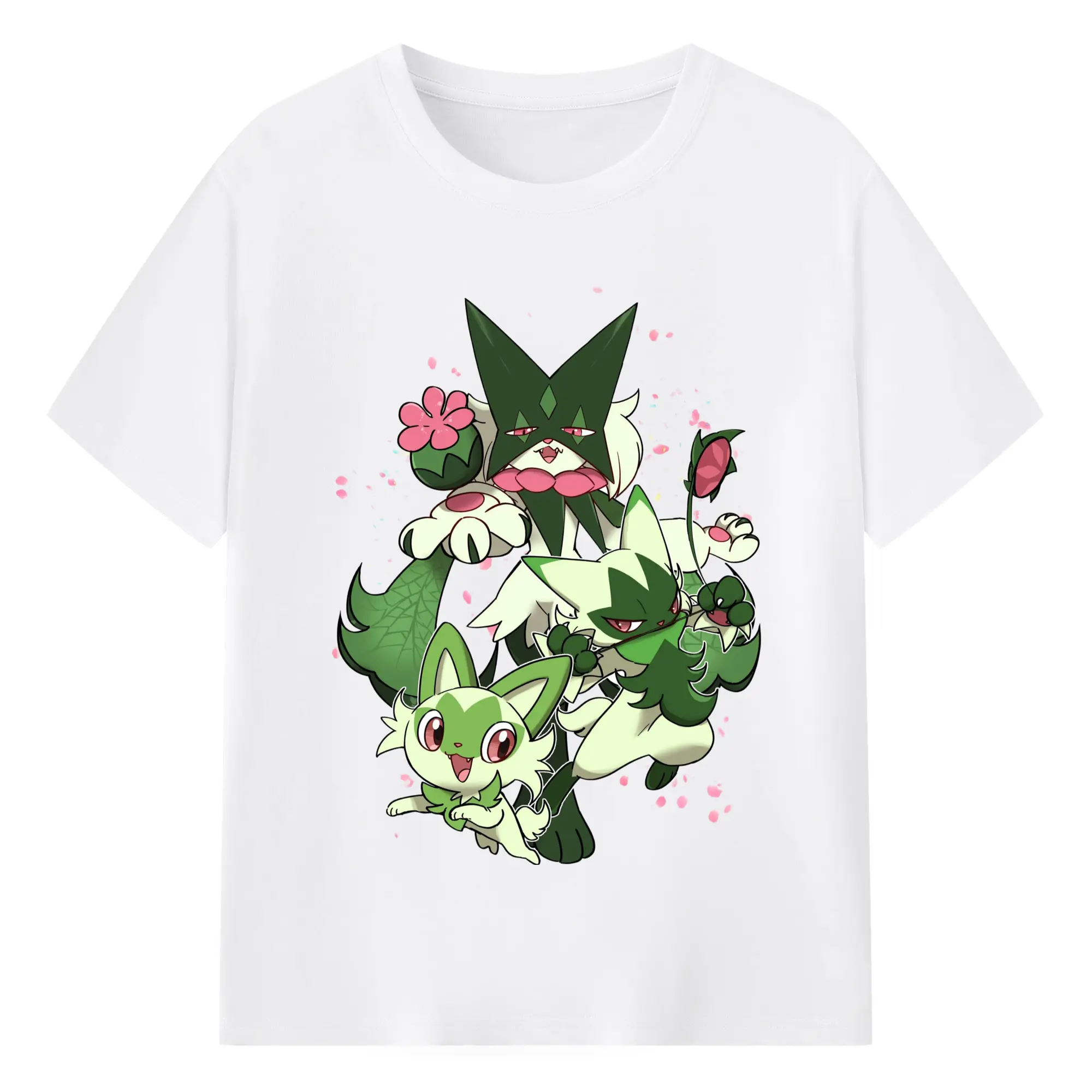 Pokemon Meowscarada collage t-shirt - 180g Cotton T-Shirt With Front Heat Transfer Print – Soft, Lightweight, Fitted Design – Comfortable Casual Wear For Sports & Everyday Use