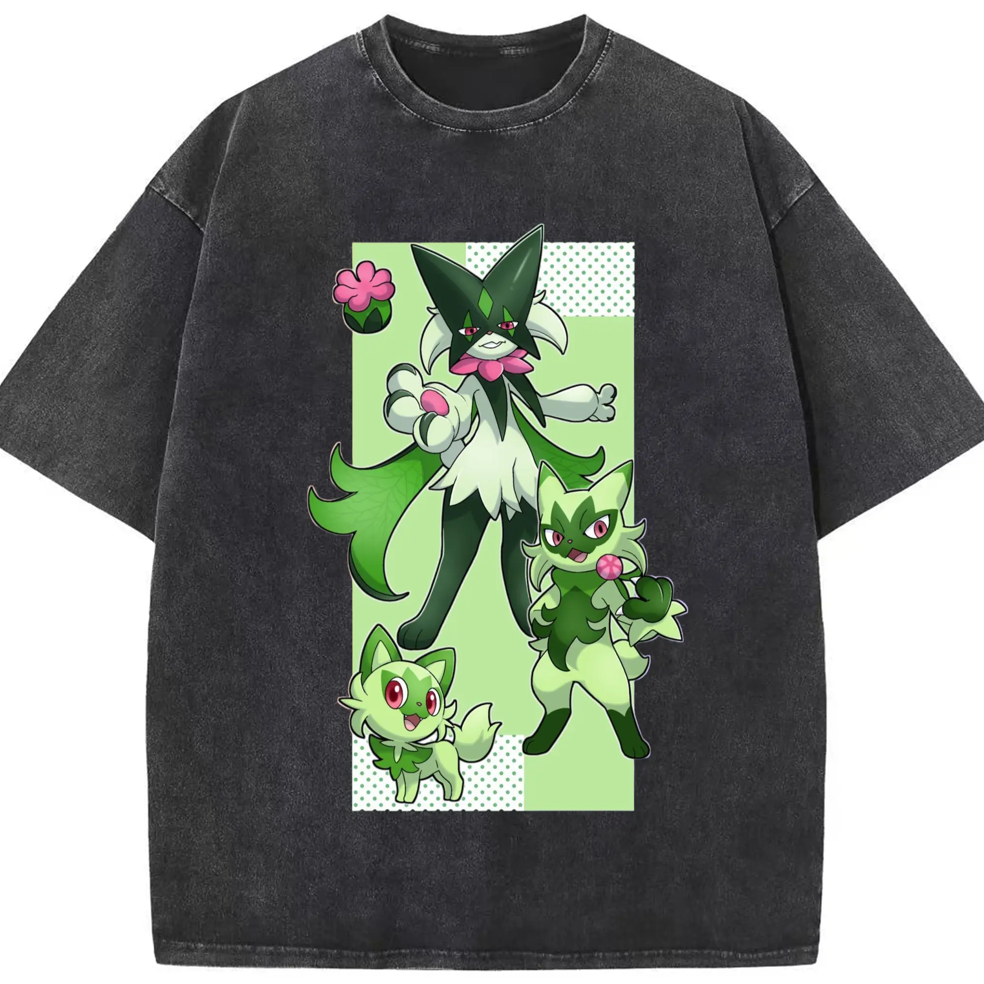 Meowscarada graphic tee - Washed Vintage Look 230g Cotton Oversized T-Shirt With Front Heat Transfer Print – Soft, Lightweight, Stylish Fit – Comfortable Casual Wear For Sports & Everyday Use