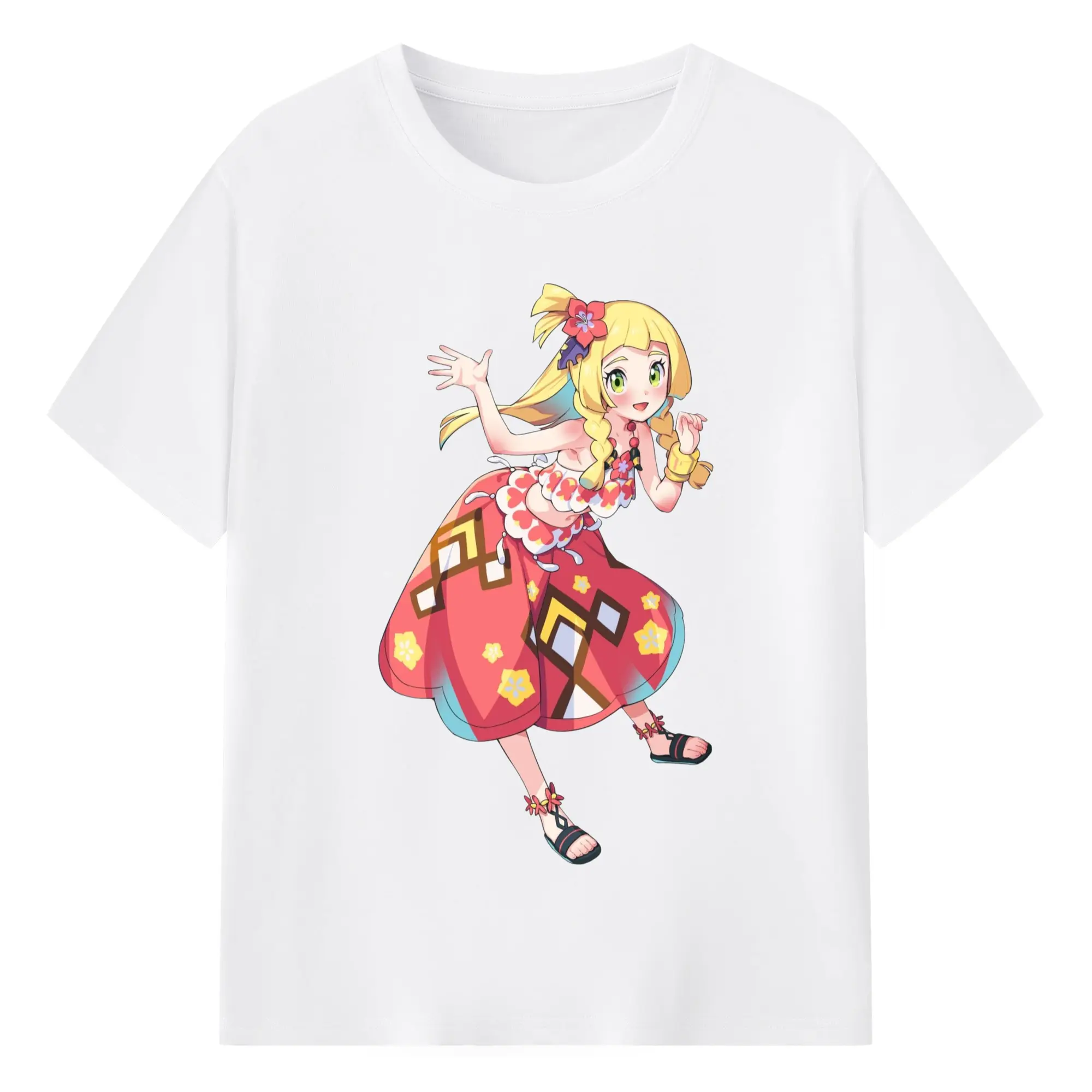 Girl Lillie Pokemon graphic T-Shirts - 180g Cotton T-Shirt With Front Heat Transfer Print – Soft, Lightweight, Fitted Design – Comfortable Casual Wear For Sports & Everyday Use
