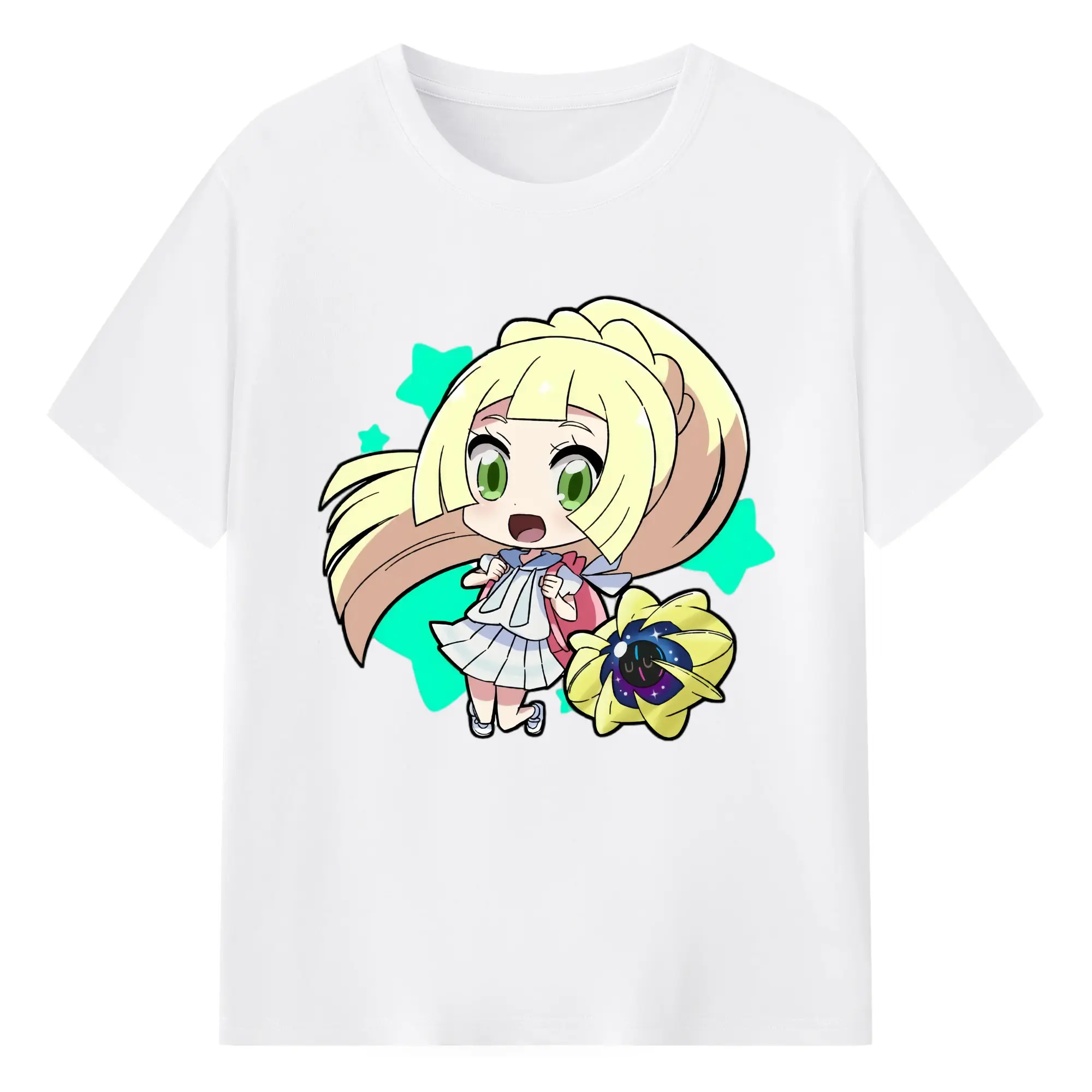 Girl Lillie Pokemon T-Shirts - 180g Cotton T-Shirt With Front Heat Transfer Print – Soft, Lightweight, Fitted Design – Comfortable Casual Wear For Sports & Everyday Use