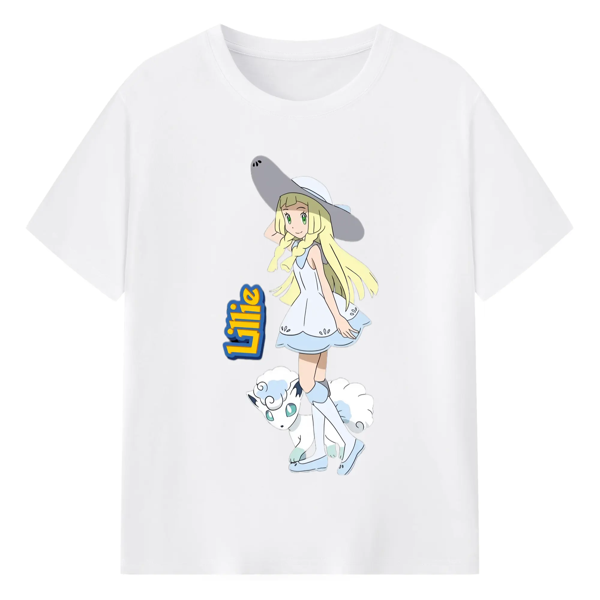 Lillie Pokemon graphic t-shirt - 180g Cotton T-Shirt With Front Heat Transfer Print – Soft, Lightweight, Fitted Design – Comfortable Casual Wear For Sports & Everyday Use