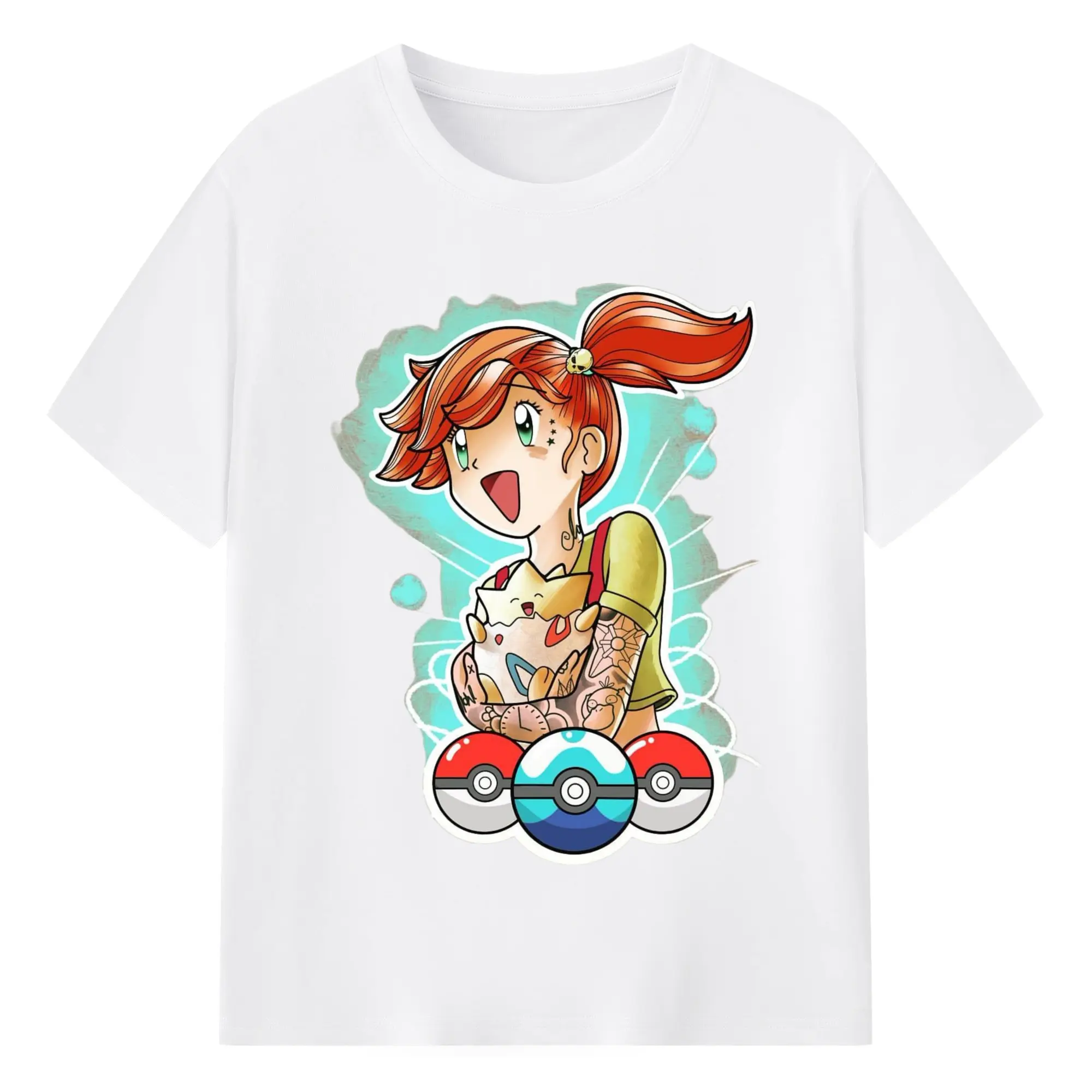 Women's pokemon misty tee - 180g Cotton T-Shirt With Front Heat Transfer Print – Soft, Lightweight, Fitted Design – Comfortable Casual Wear For Sports & Everyday Use