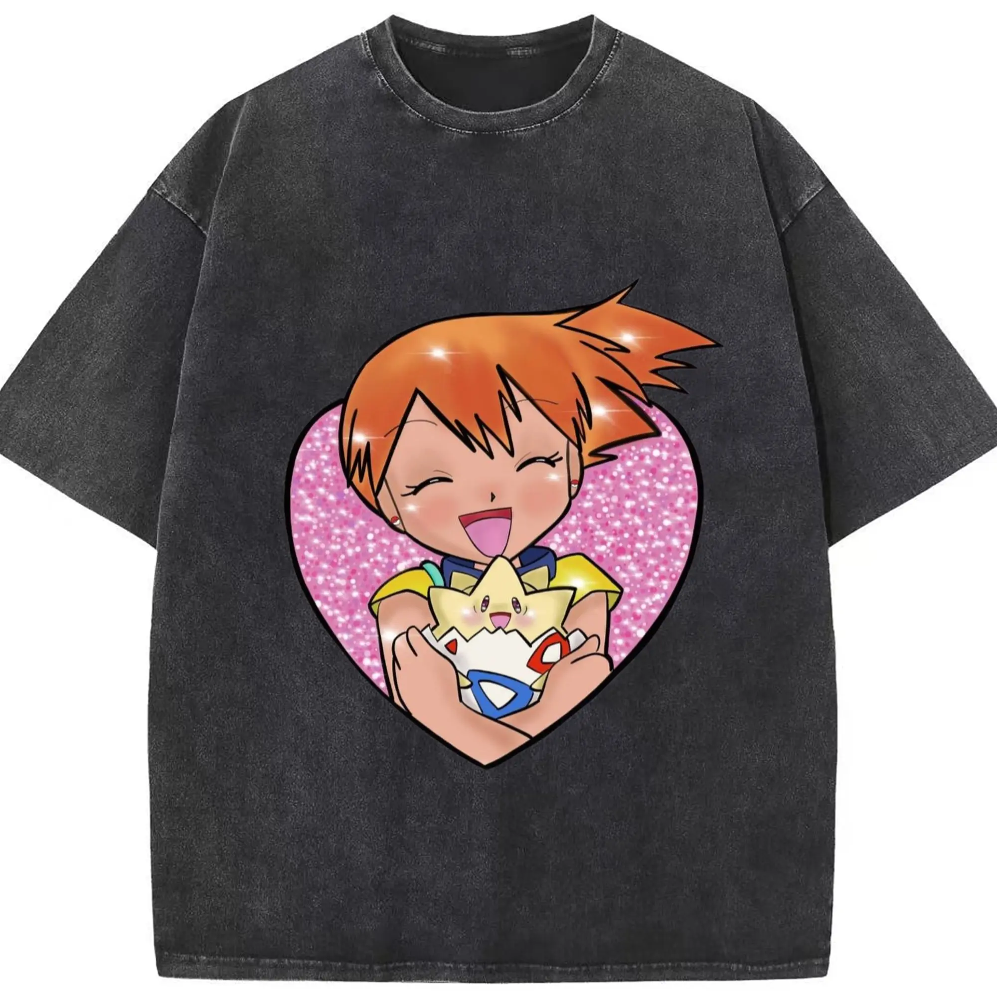Misty Pokemon Tee - Washed Vintage Look 230g Cotton Oversized T-Shirt With Front Heat Transfer Print – Soft, Lightweight, Stylish Fit – Comfortable Casual Wear For Sports & Everyday Use