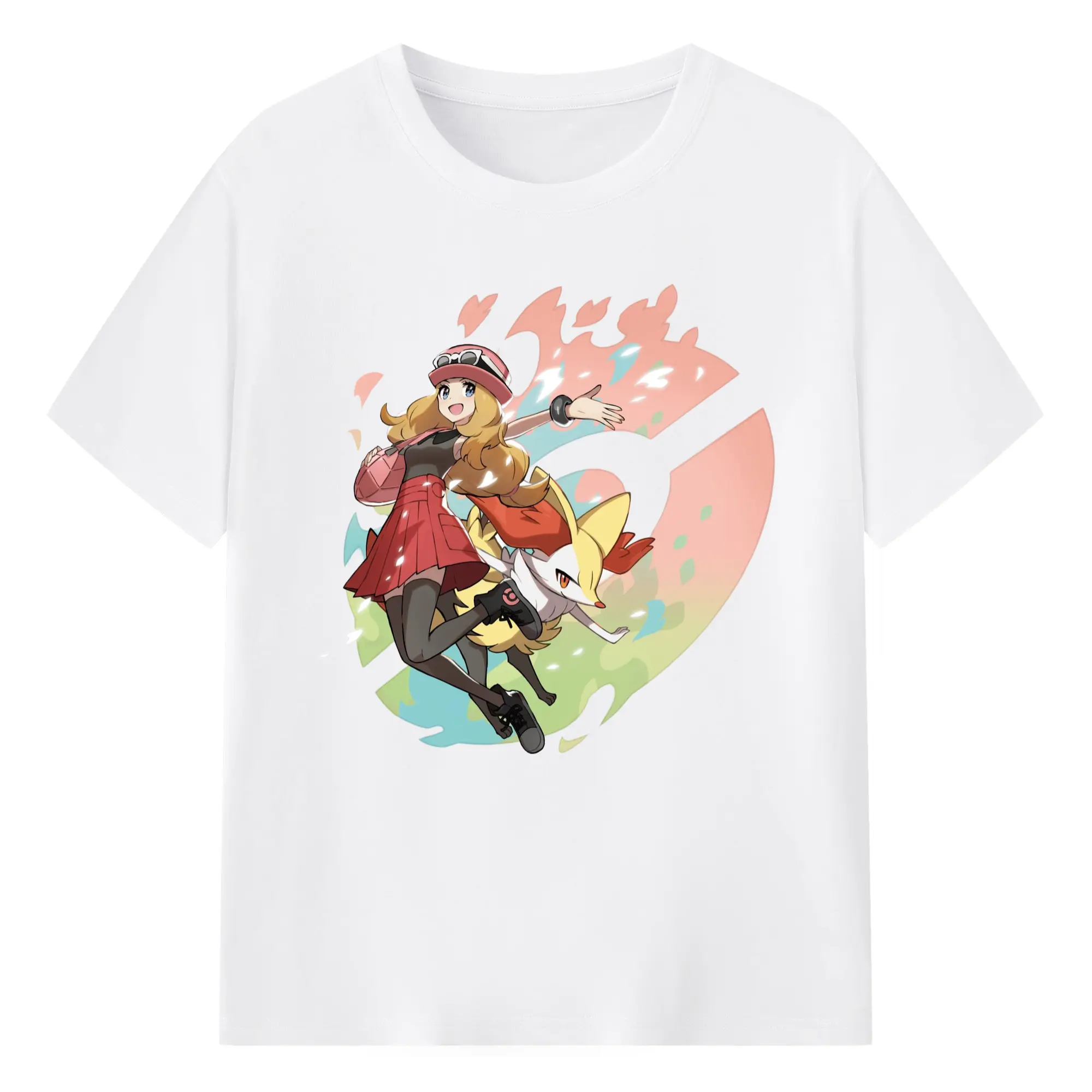 Pokemon Serena graphic T-Shirts - 180g Cotton T-Shirt With Front Heat Transfer Print – Soft, Lightweight, Fitted Design – Comfortable Casual Wear For Sports & Everyday Use