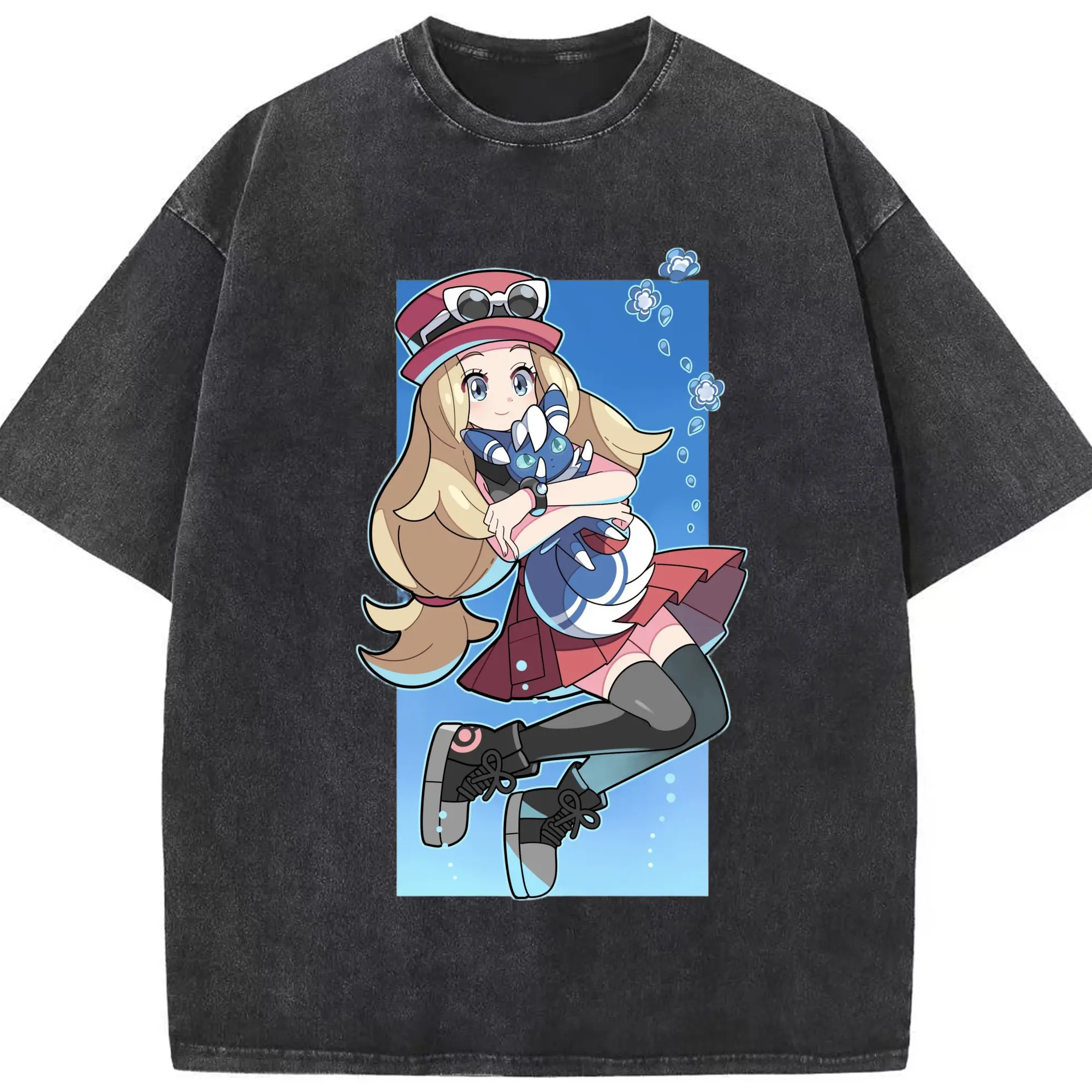 Pokemon Serena shirt - Washed Vintage Look 230g Cotton Oversized T-Shirt With Front Heat Transfer Print – Soft, Lightweight, Stylish Fit – Comfortable Casual Wear For Sports & Everyday Use