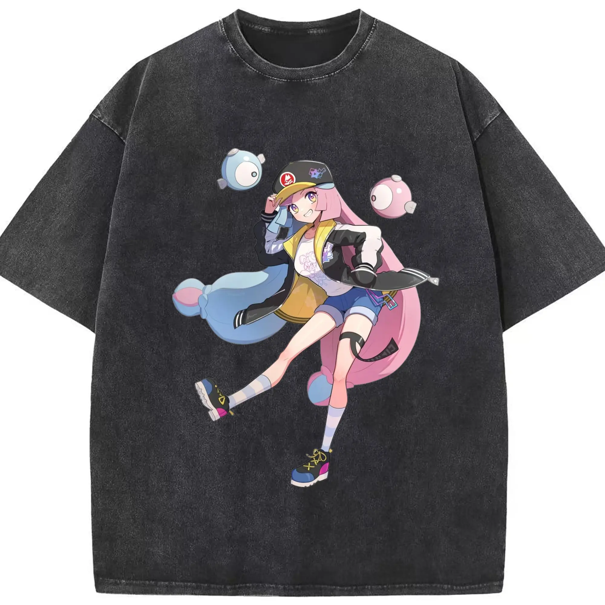 Pokemon Iono graphic shirt - Washed Vintage Look 230g Cotton Oversized T-Shirt With Front Heat Transfer Print – Soft, Lightweight, Stylish Fit – Comfortable Casual Wear For Sports & Everyday Use