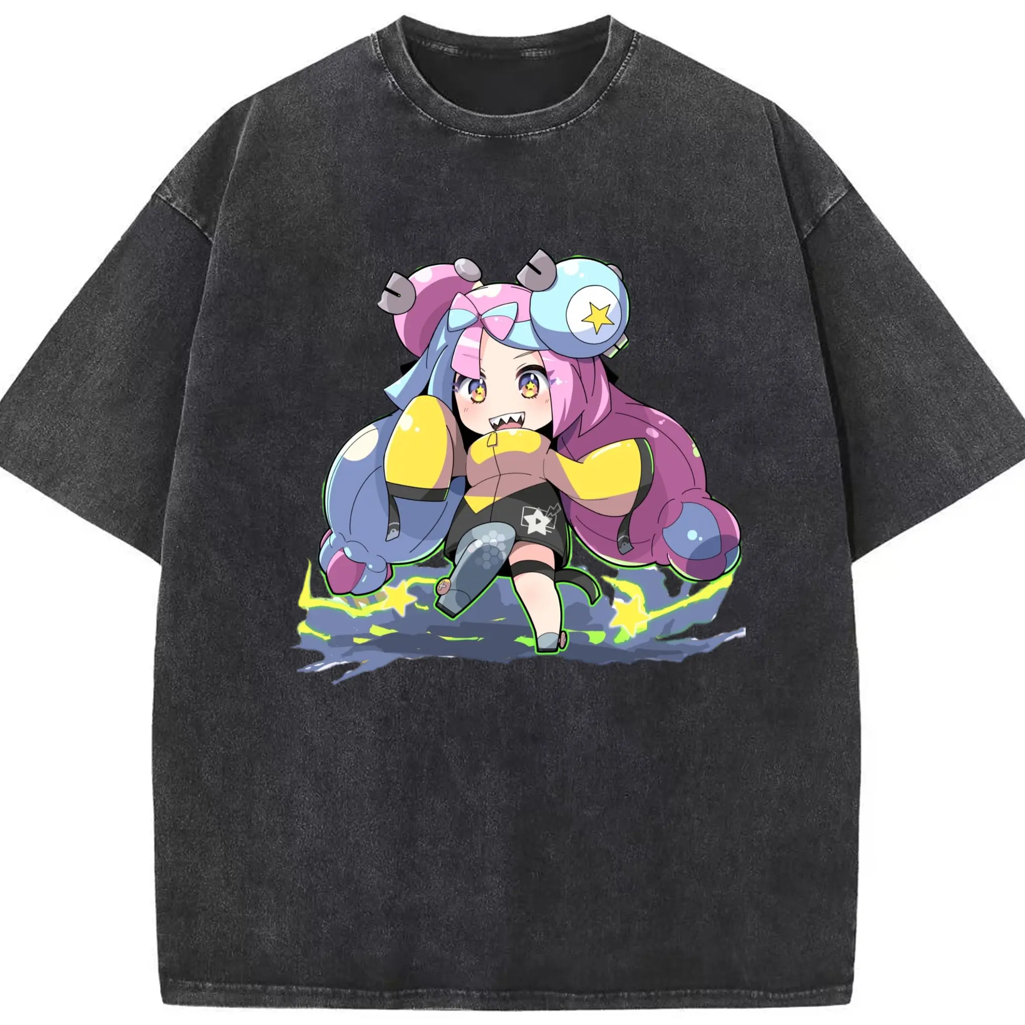 Pokemon Iono shirt - Washed Vintage Look 230g Cotton Oversized T-Shirt With Front Heat Transfer Print – Soft, Lightweight, Stylish Fit – Comfortable Casual Wear For Sports & Everyday Use