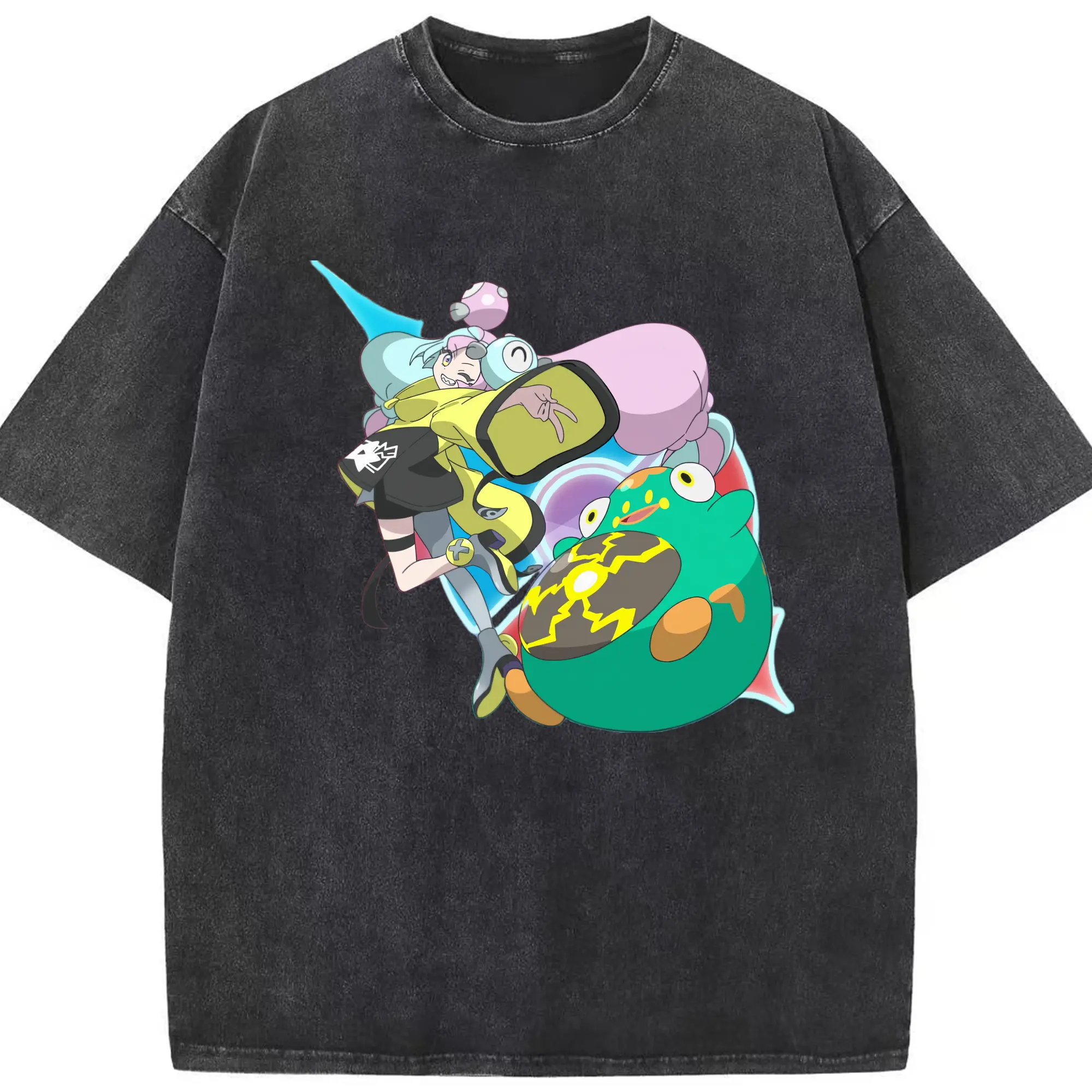 Youth Iono Pokemon Classic T-Shirt - Washed Vintage Look 230g Cotton Oversized T-Shirt With Front Heat Transfer Print – Soft, Lightweight, Stylish Fit – Comfortable Casual Wear For Sports & Everyday Use