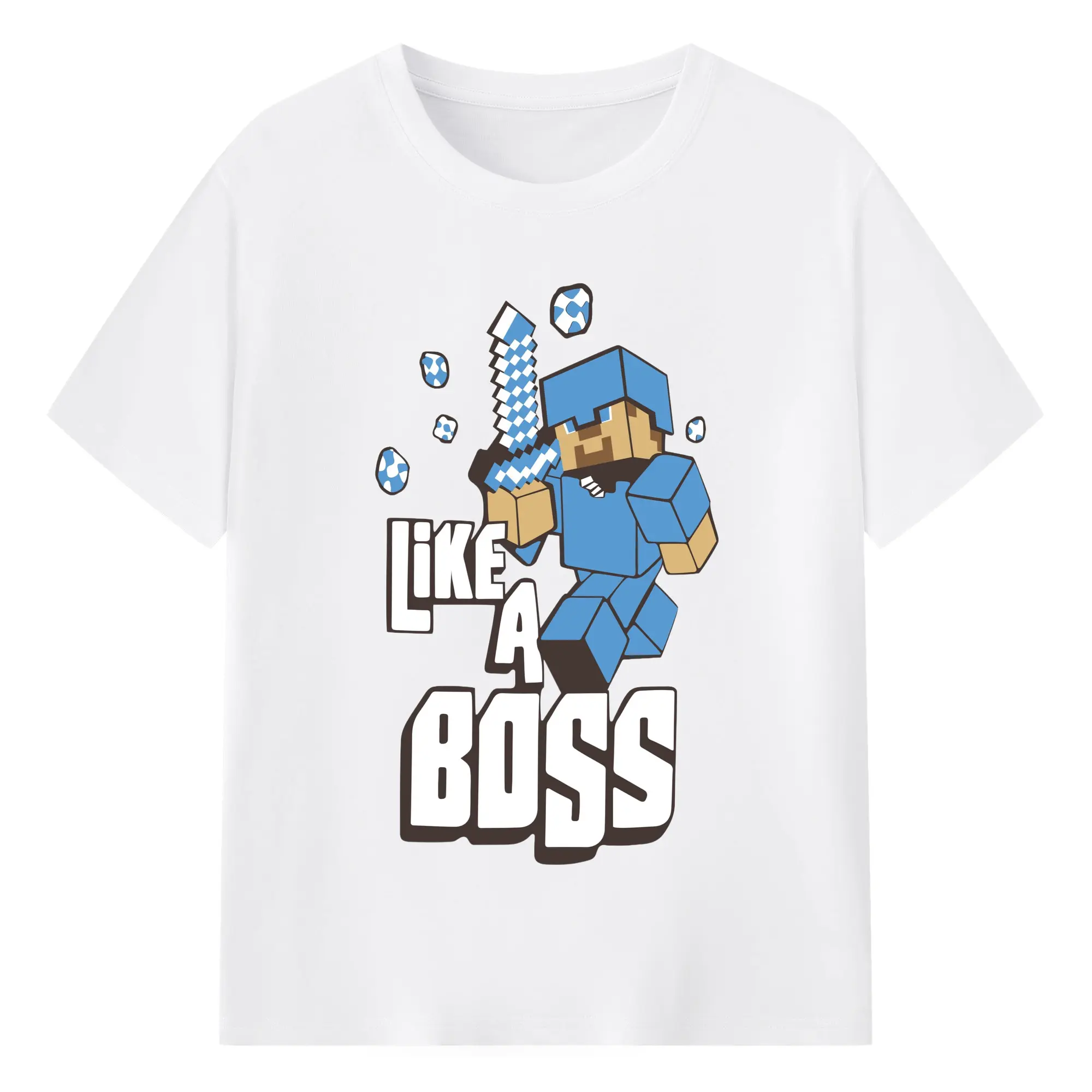 Boys minecraft steve shirt​ - 180g Cotton T-Shirt With Front Heat Transfer Print – Soft, Lightweight, Fitted Design – Comfortable Casual Wear For Sports & Everyday Use