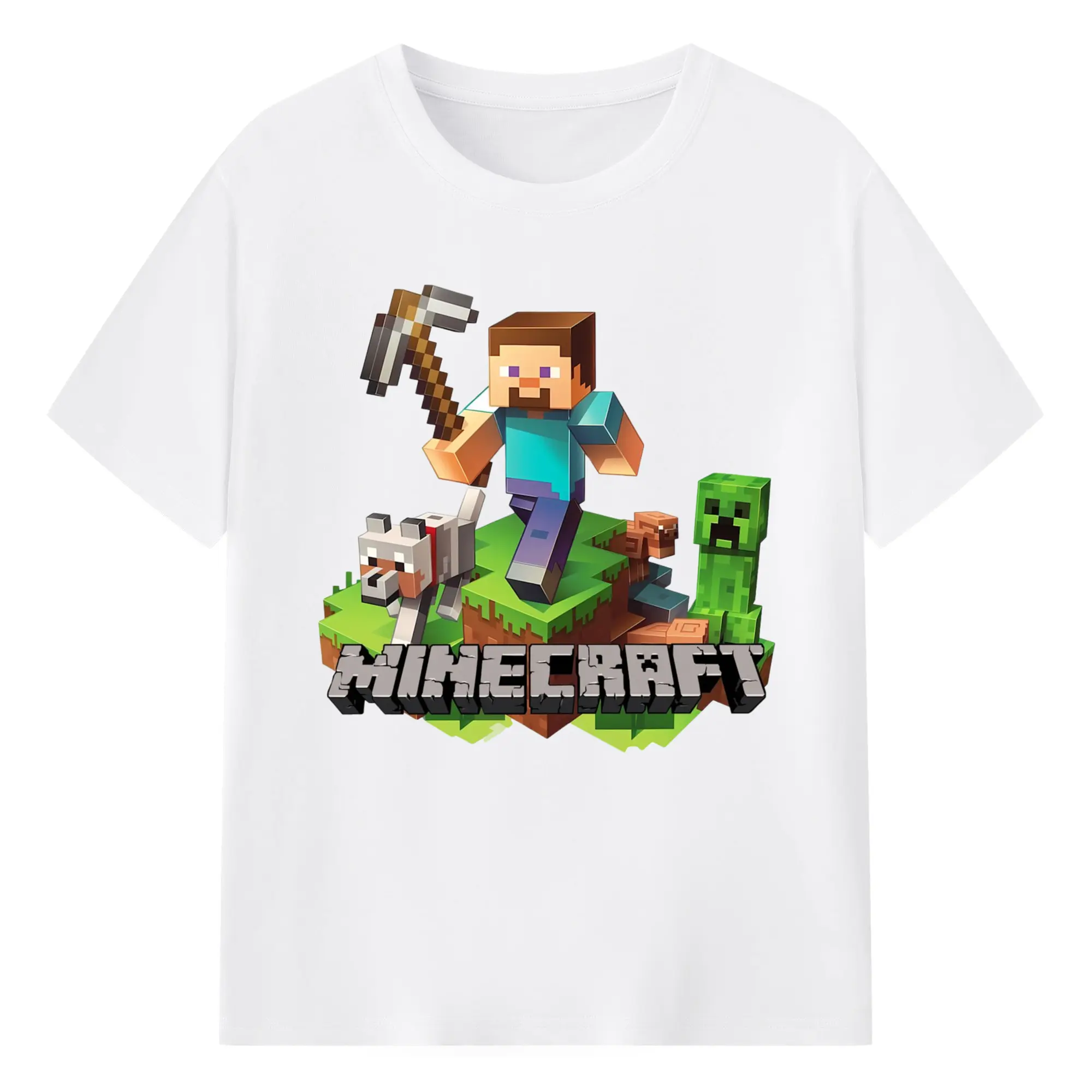 Minecraft steve classic graphic tee - 180g Cotton T-Shirt With Front Heat Transfer Print – Soft, Lightweight, Fitted Design – Comfortable Casual Wear For Sports & Everyday Use