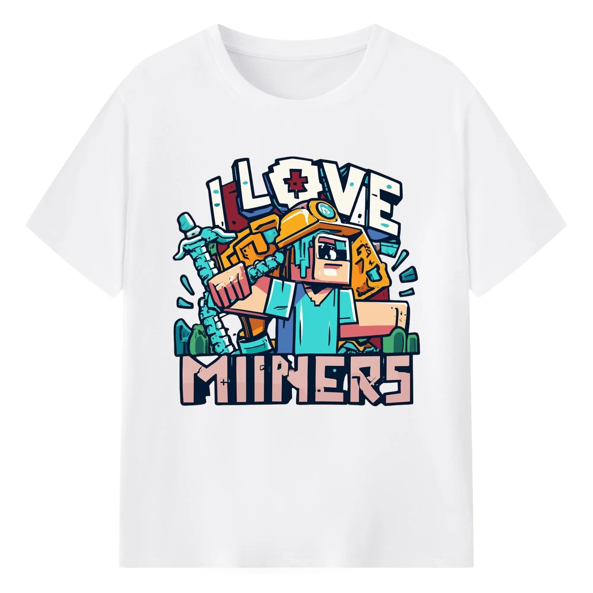 Minecraft steve collage t-shirt - 180g Cotton T-Shirt With Front Heat Transfer Print – Soft, Lightweight, Fitted Design – Comfortable Casual Wear For Sports & Everyday Use