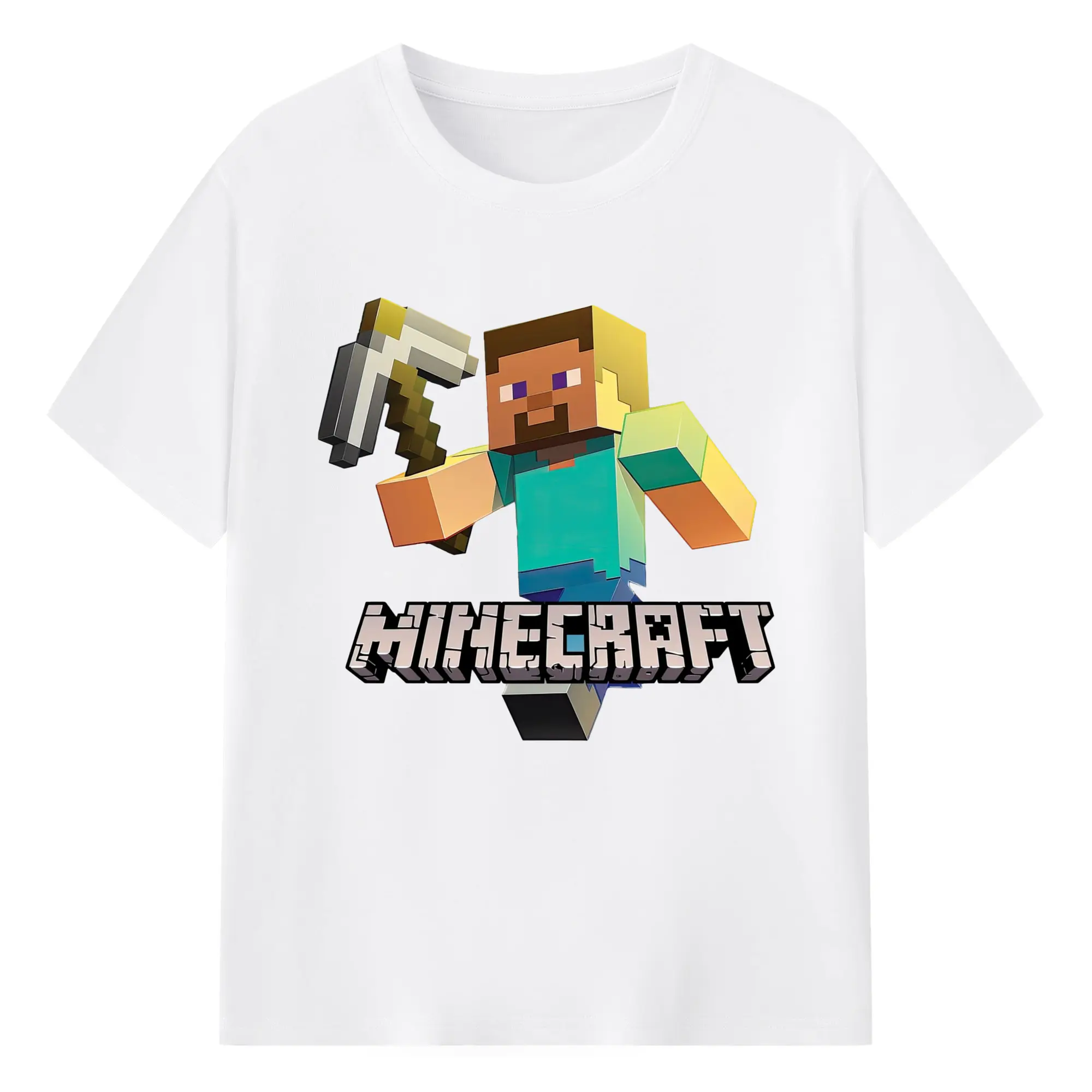 Minecraft steve graphic classic shirt - 180g Cotton T-Shirt With Front Heat Transfer Print – Soft, Lightweight, Fitted Design – Comfortable Casual Wear For Sports & Everyday Use