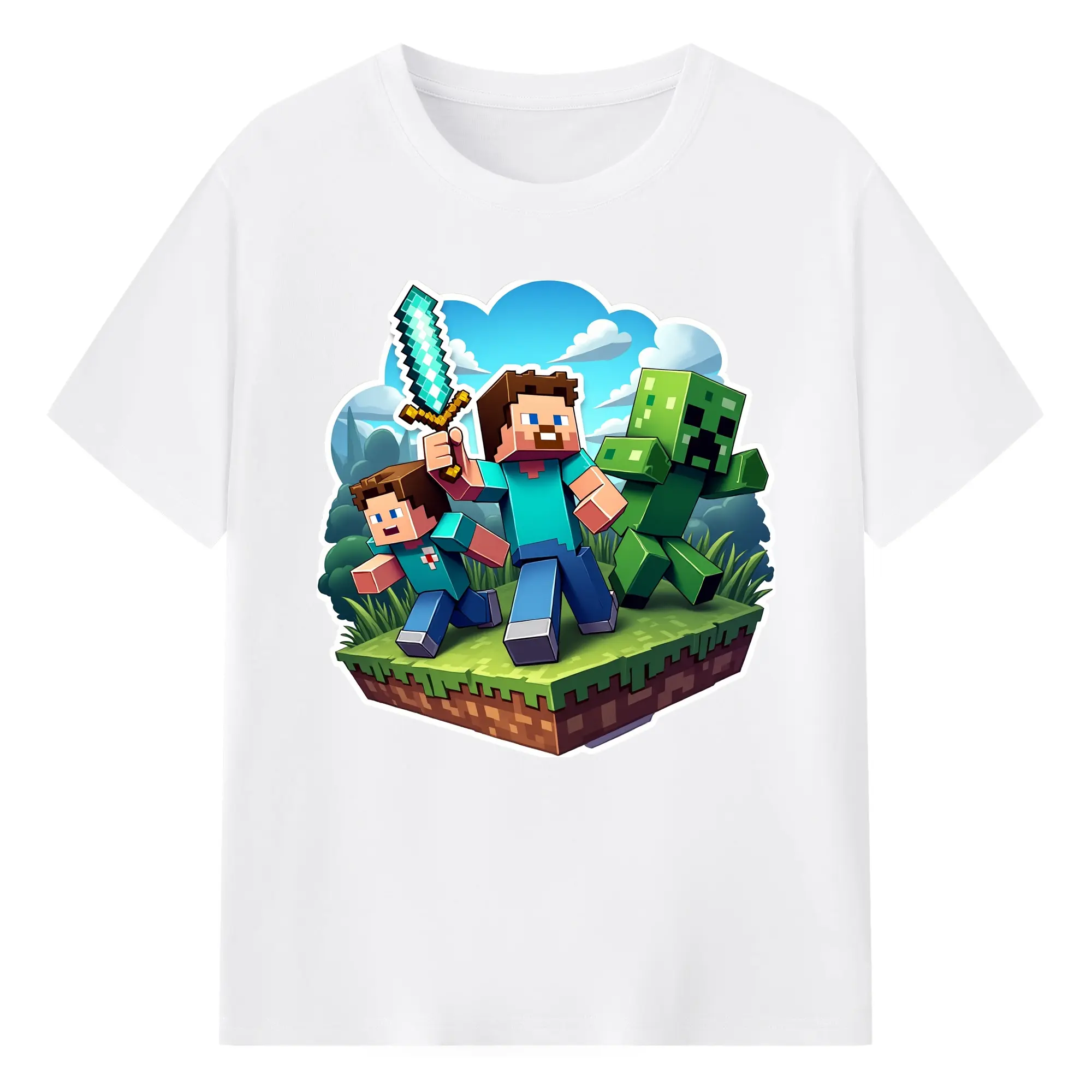 Minecraft steve shirt - 180g Cotton T-Shirt With Front Heat Transfer Print – Soft, Lightweight, Fitted Design – Comfortable Casual Wear For Sports & Everyday Use