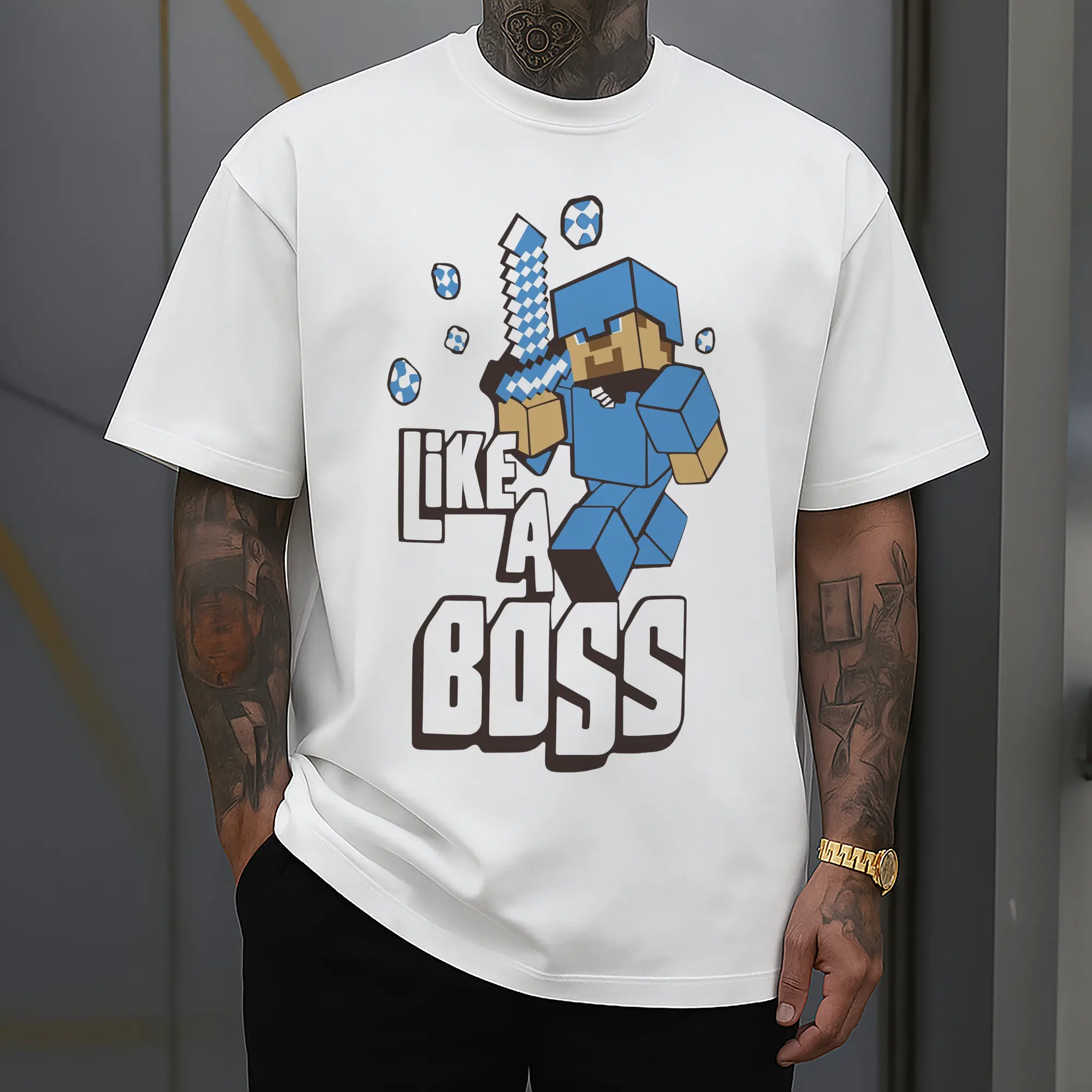 boys minecraft steve shirt​