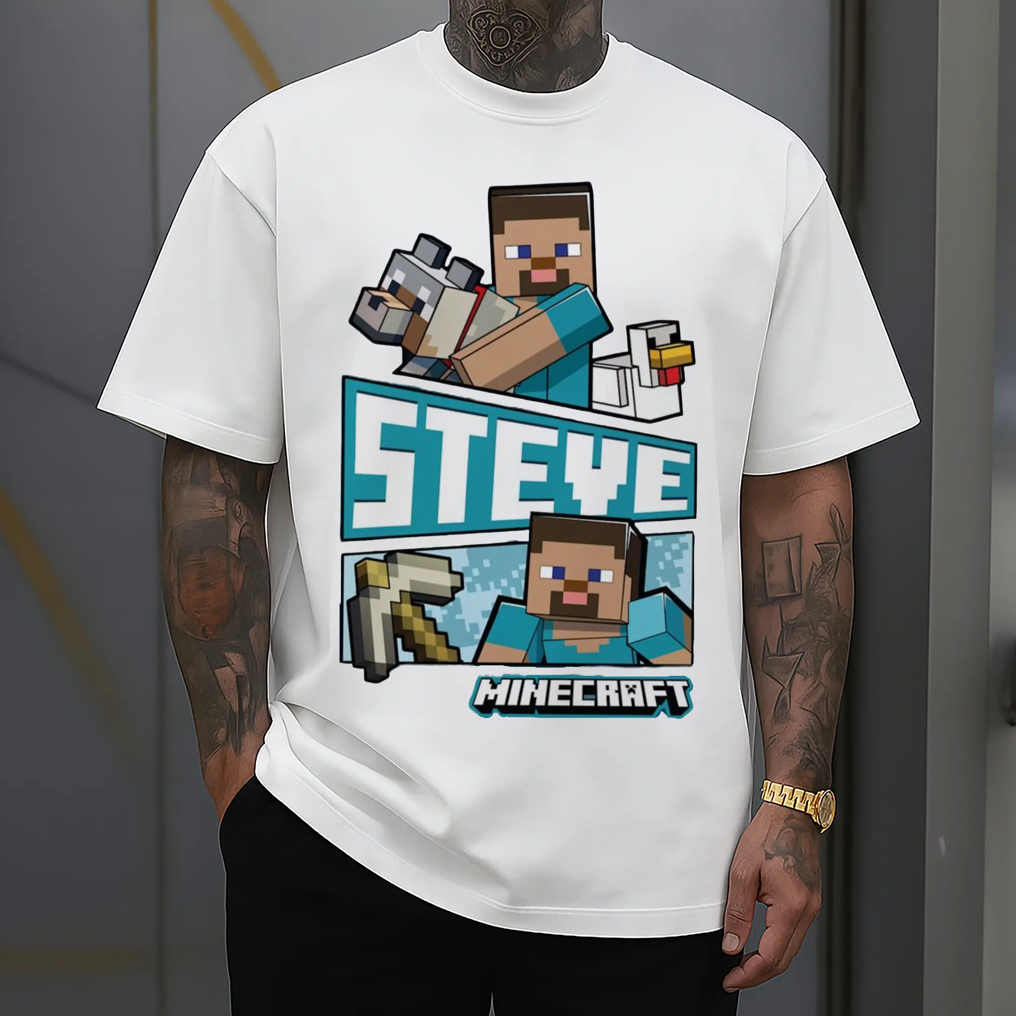 minecraft steve collage shirt