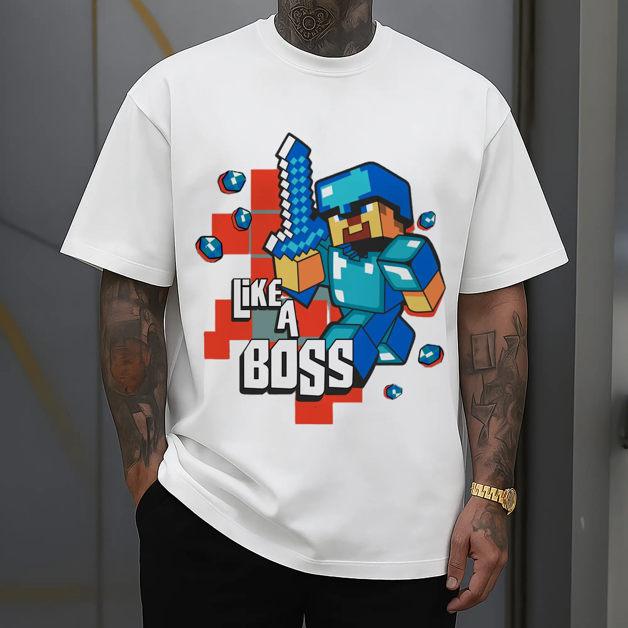 minecraft steve graphic shirt