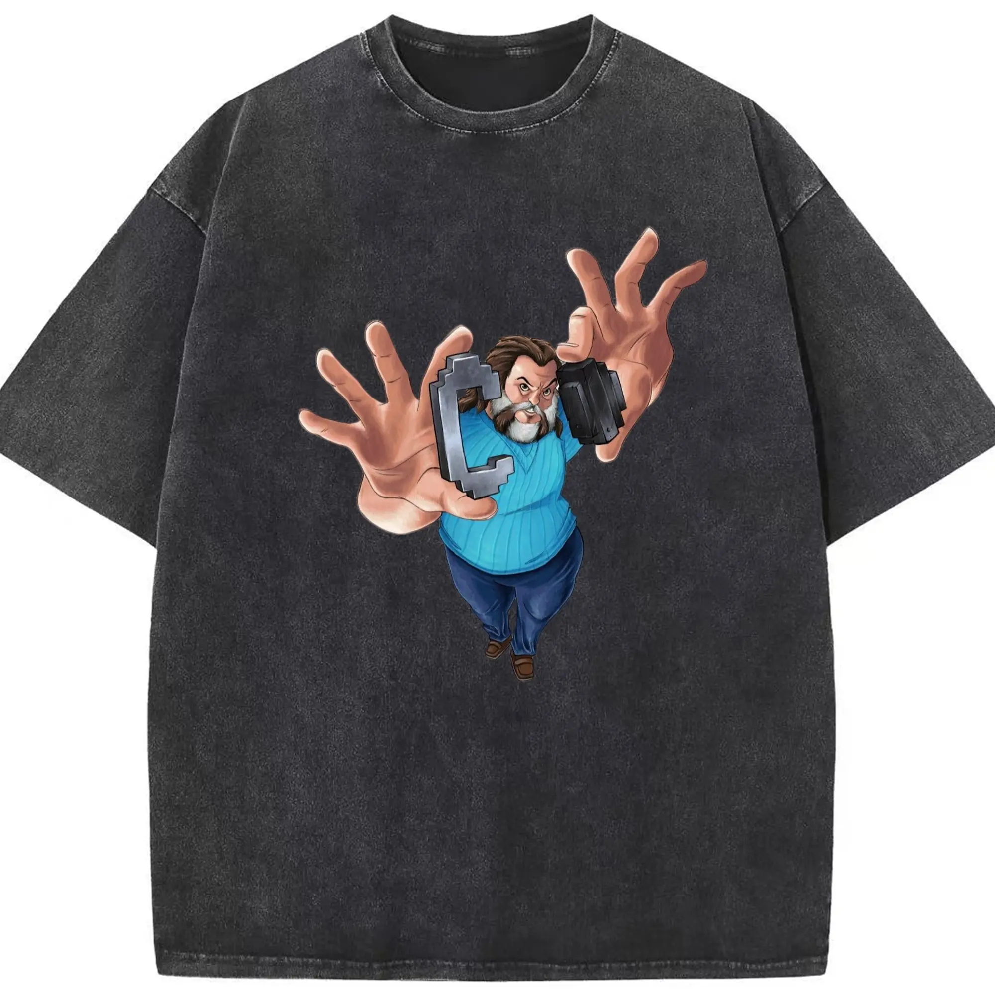 Minecraft movie steve shirt​ - Washed Vintage Look 230g Cotton Oversized T-Shirt With Front Heat Transfer Print – Soft, Lightweight, Stylish Fit – Comfortable Casual Wear For Sports & Everyday Use