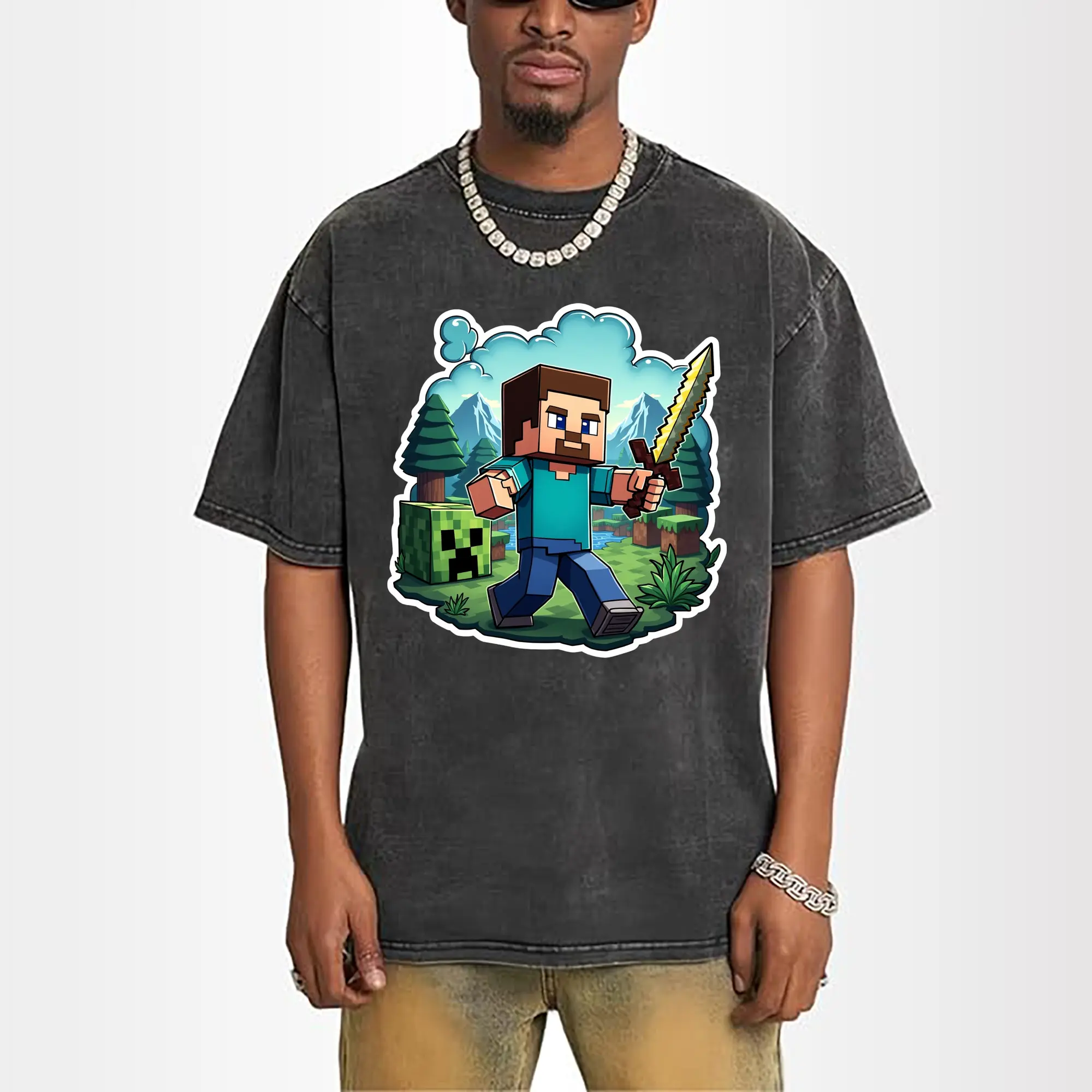 minecraft steve art graphic tee