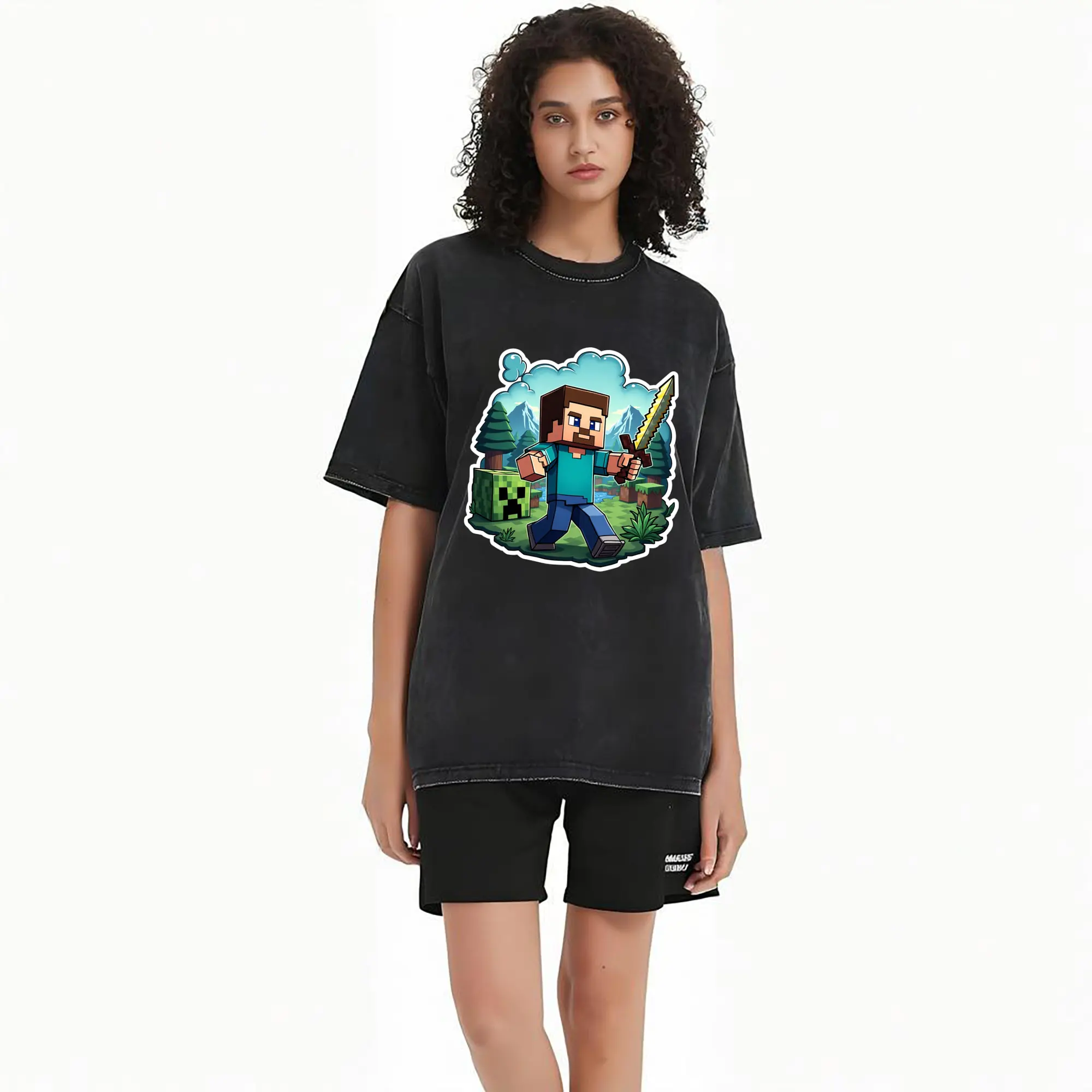 minecraft steve art graphic tee