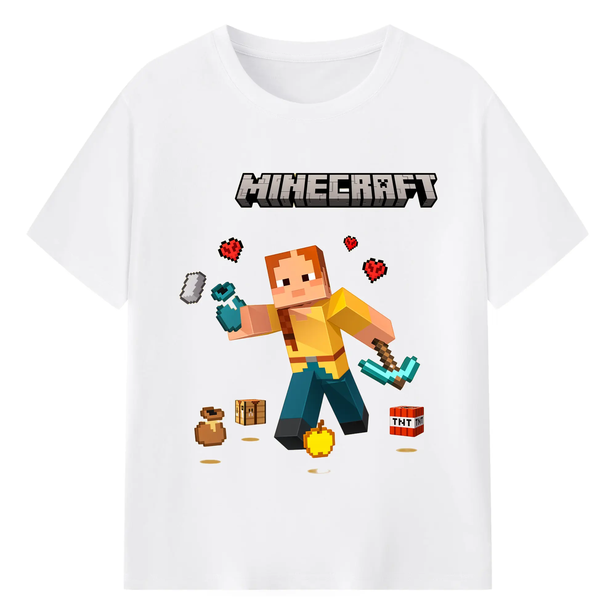 Men's minecraft alex collage t shirt - 180g Cotton T-Shirt With Front Heat Transfer Print – Soft, Lightweight, Fitted Design – Comfortable Casual Wear For Sports & Everyday Use