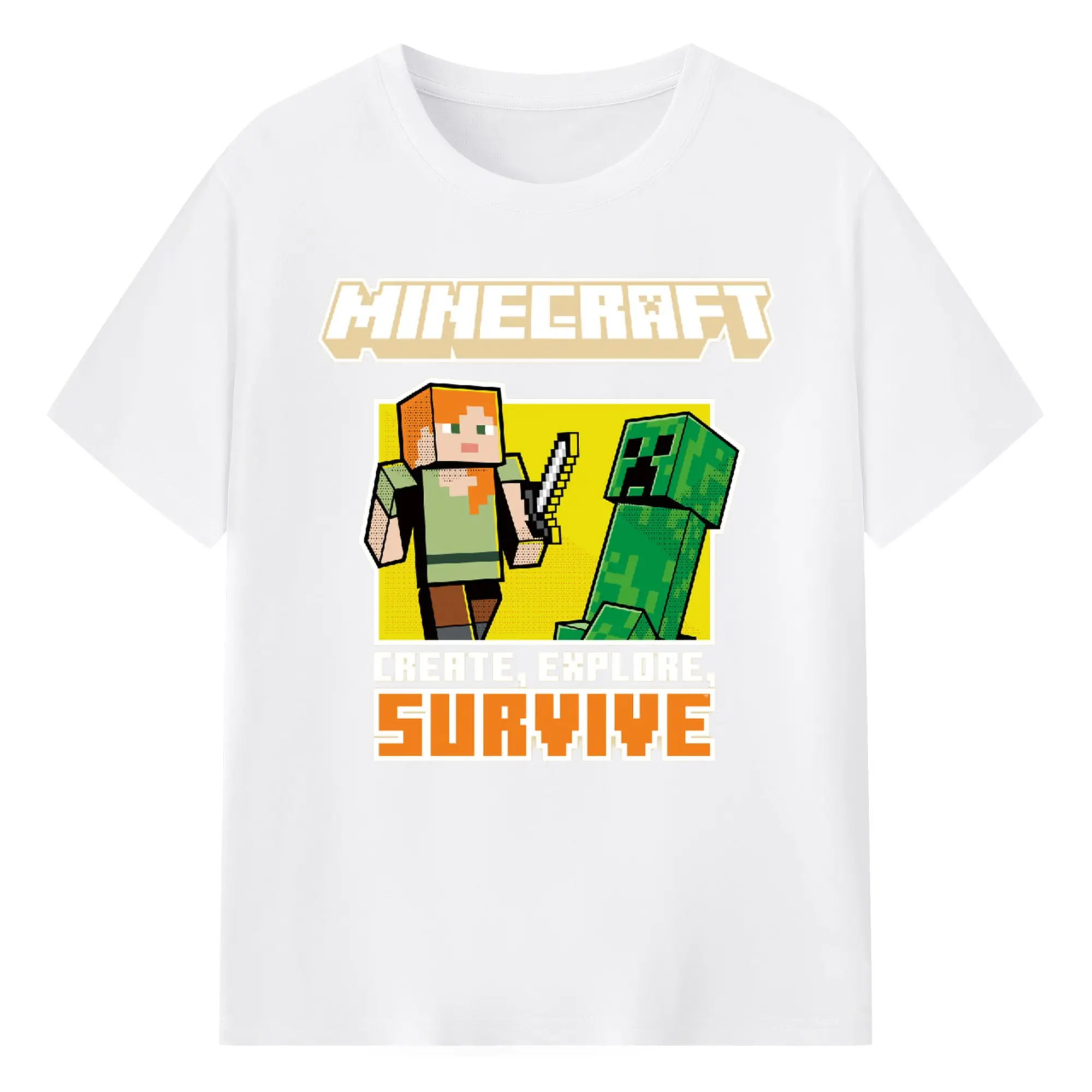 Men's minecraft alex tee - 180g Cotton T-Shirt With Front Heat Transfer Print – Soft, Lightweight, Fitted Design – Comfortable Casual Wear For Sports & Everyday Use