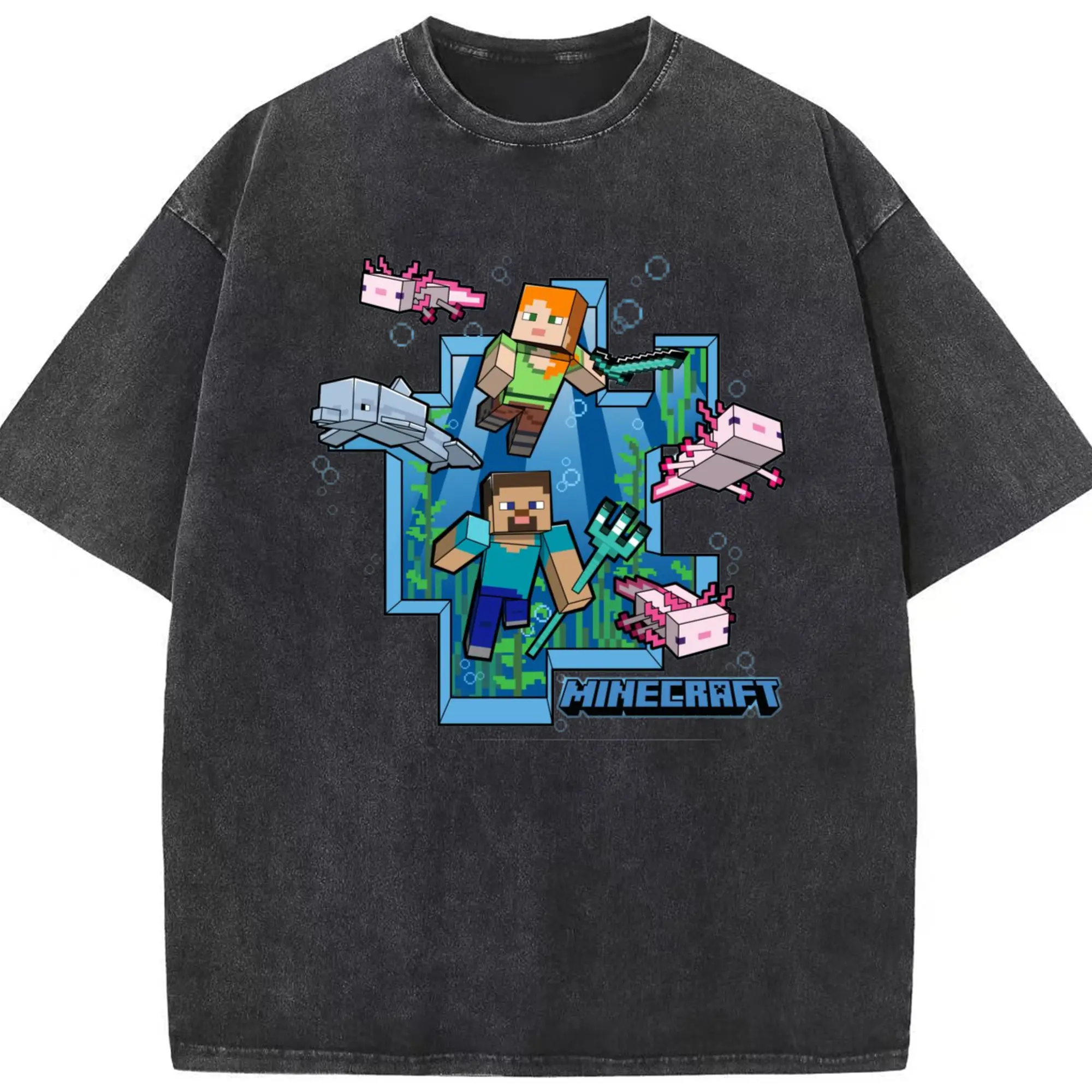 Men's minecraft alex t shirt - Washed Vintage Look 230g Cotton Oversized T-Shirt With Front Heat Transfer Print – Soft, Lightweight, Stylish Fit – Comfortable Casual Wear For Sports & Everyday Use