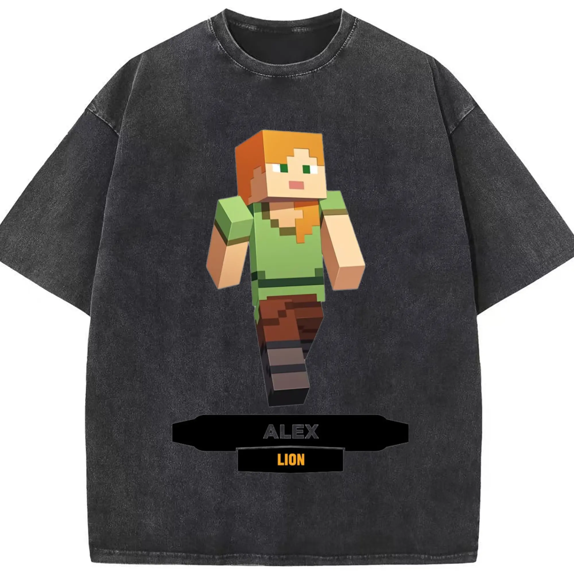 Minecraft alex t shirt - Washed Vintage Look 230g Cotton Oversized T-Shirt With Front Heat Transfer Print – Soft, Lightweight, Stylish Fit – Comfortable Casual Wear For Sports & Everyday Use