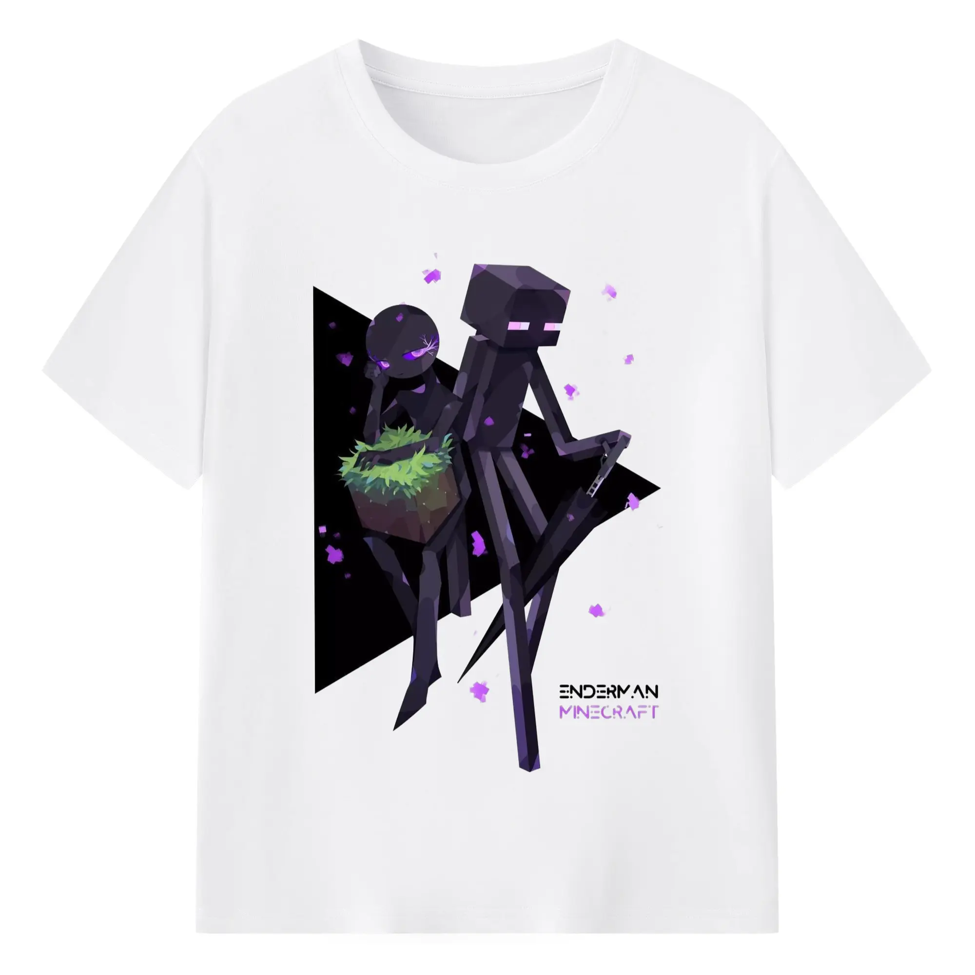 Boy's minecraft enderman t shirt​ - 180g Cotton T-Shirt With Front Heat Transfer Print – Soft, Lightweight, Fitted Design – Comfortable Casual Wear For Sports & Everyday Use